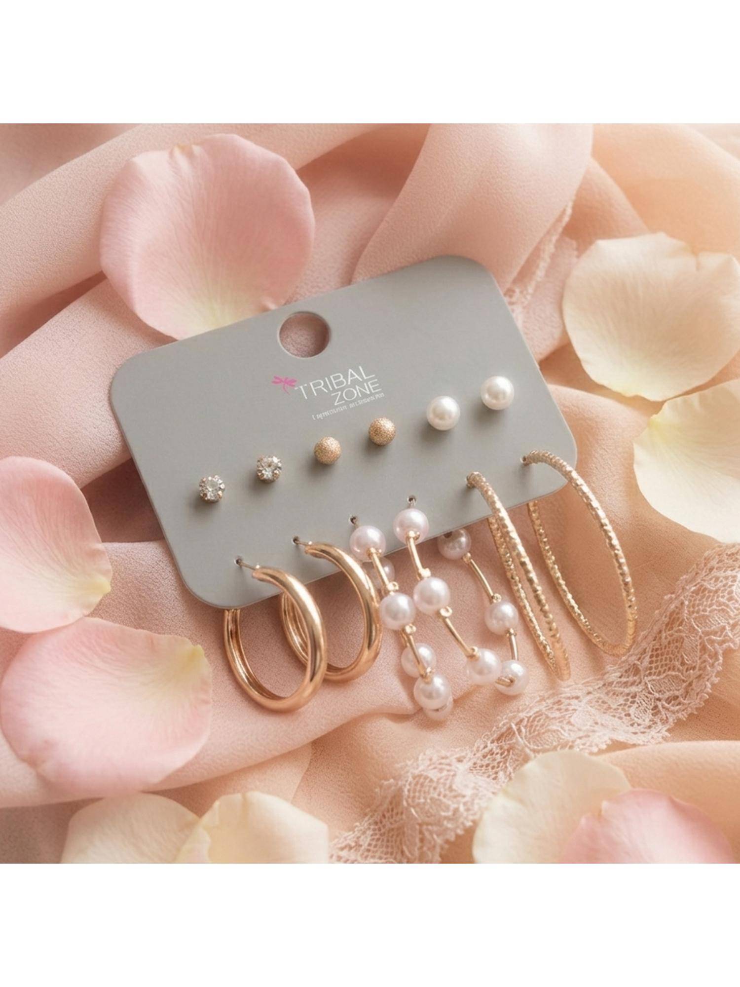 TRIBAL ZONE Cz, Pearl and Ball Stud with Hoop Set