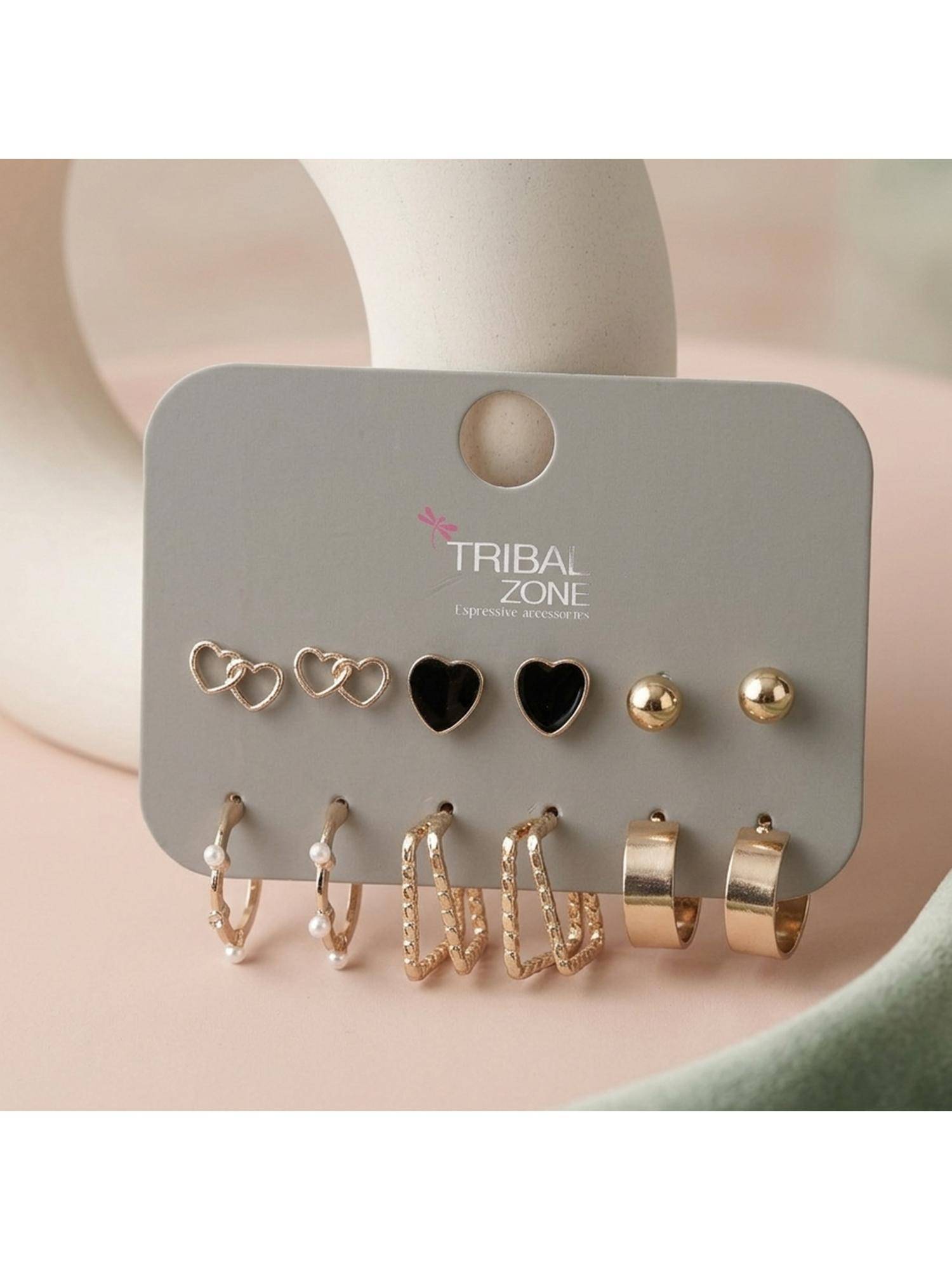 TRIBAL ZONE Assorted Stud and Hoop Earring Set