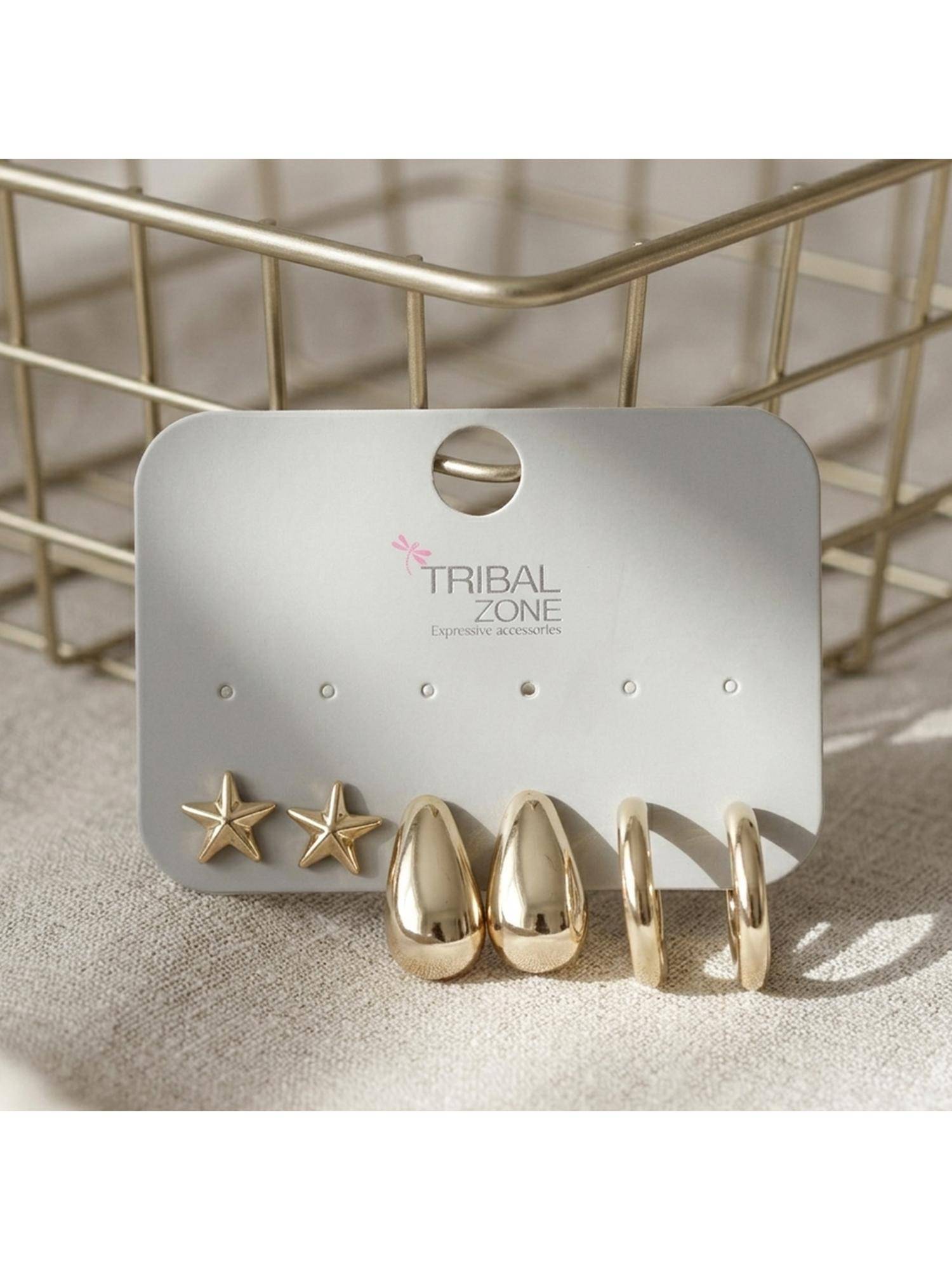 TRIBAL ZONE Star Stud, Teardrop and Hoop Set
