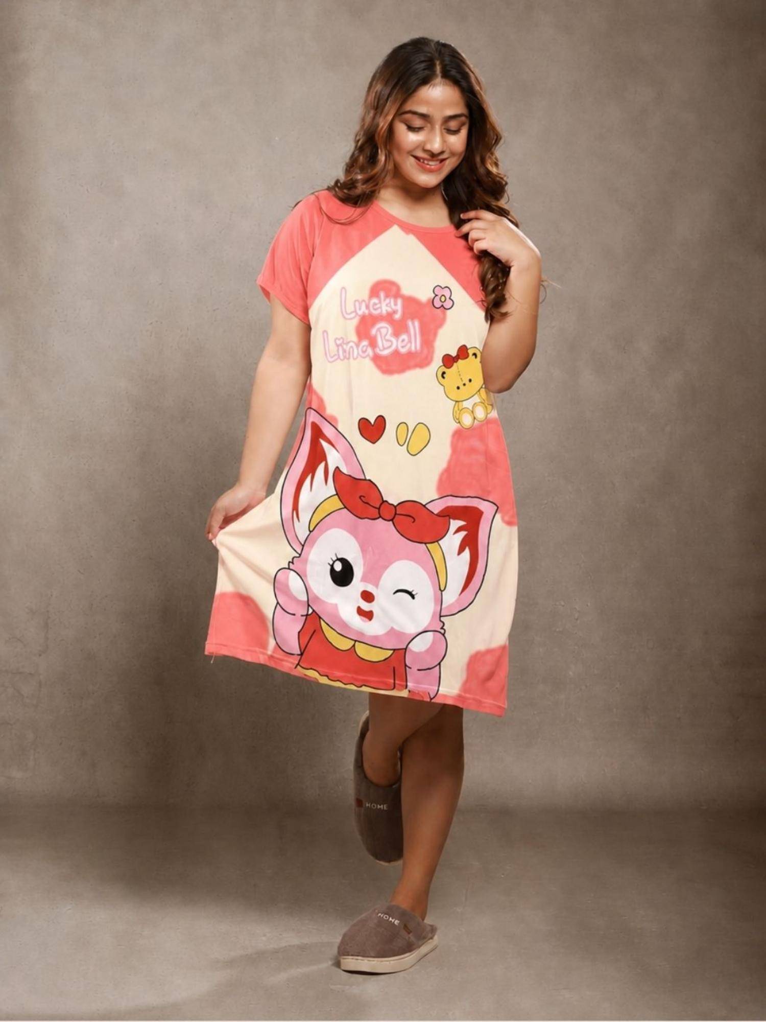 CrossKulture Short Sleeve Nightdress For Women Coral