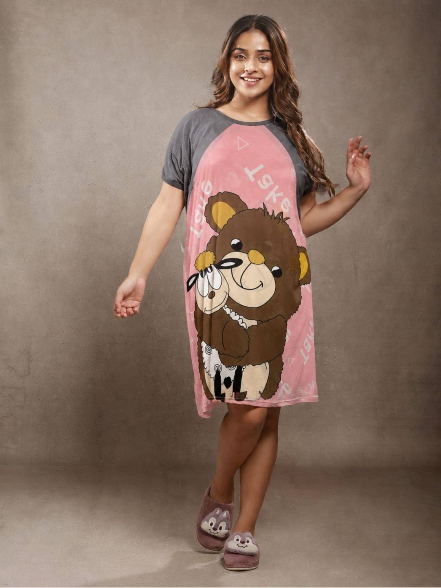 CrossKulture Short Sleeve Nightdress For Women Pink