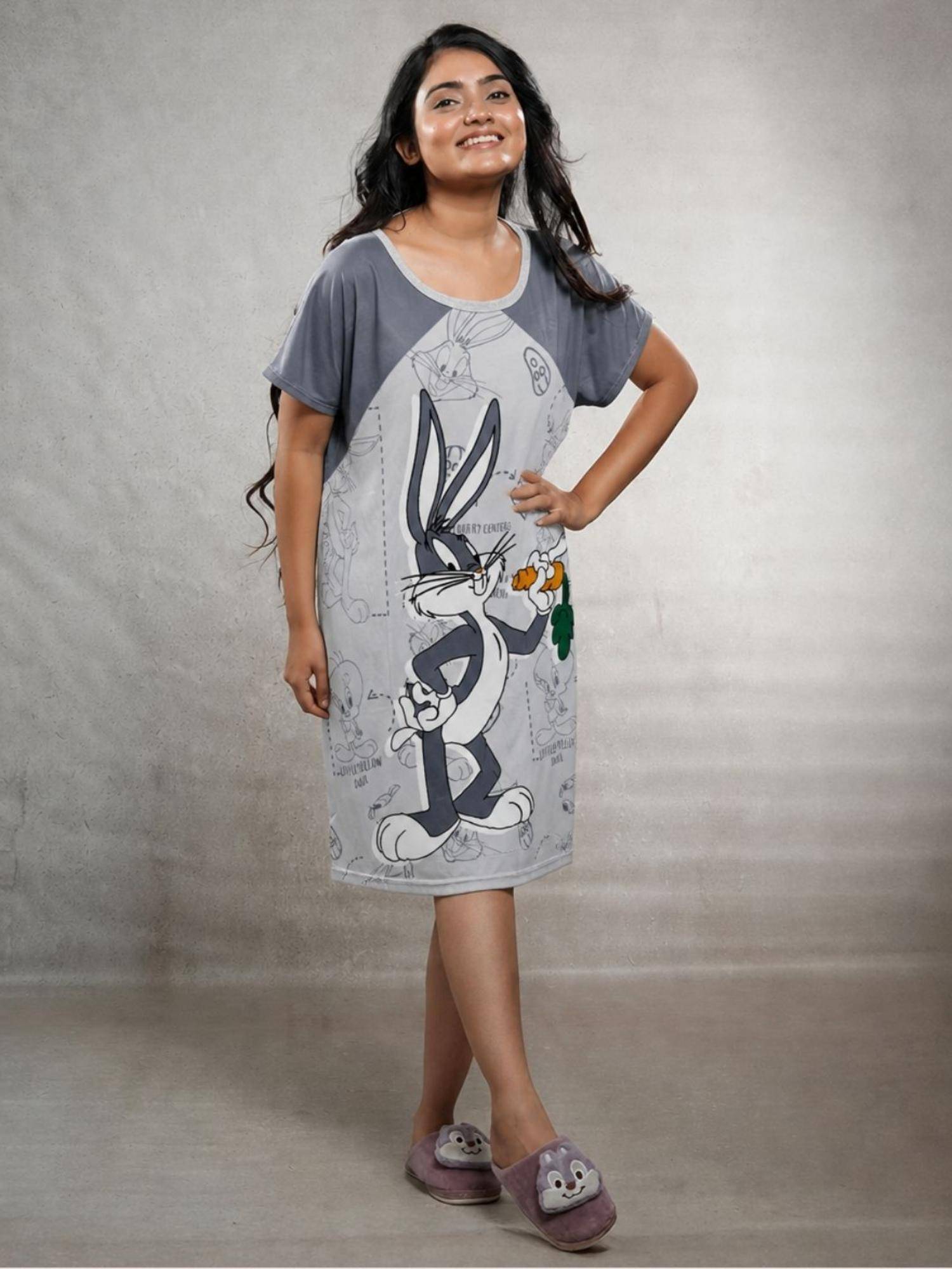 CrossKulture Short Sleeve Nightdress For Women Grey