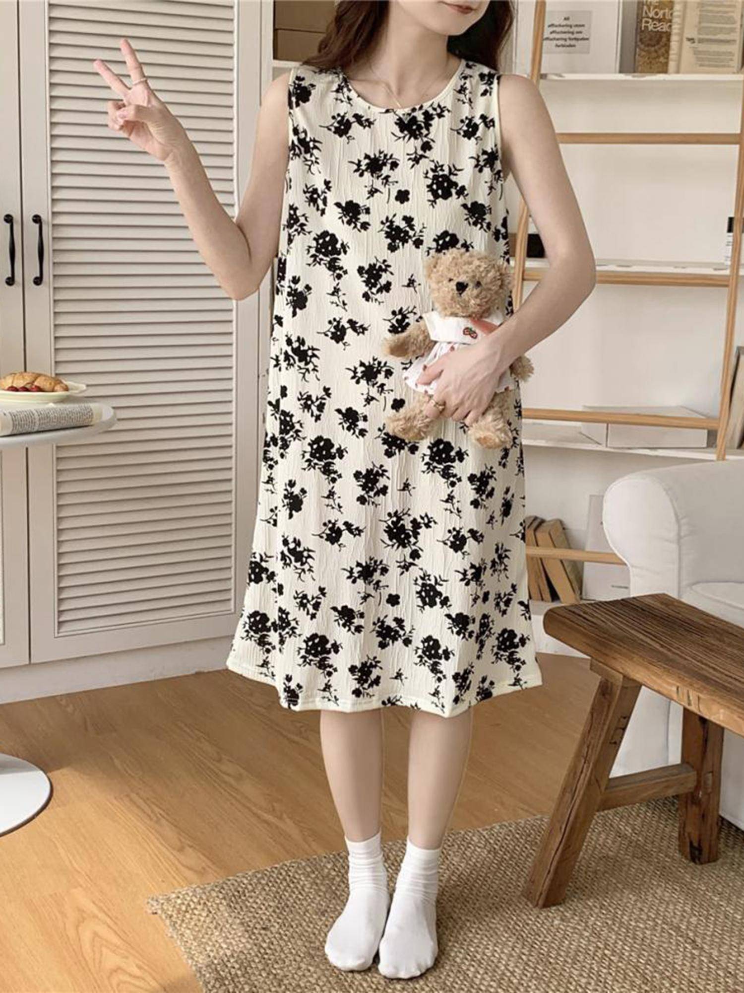 CrossKulture Sleeveless Nightdress For Women Beige