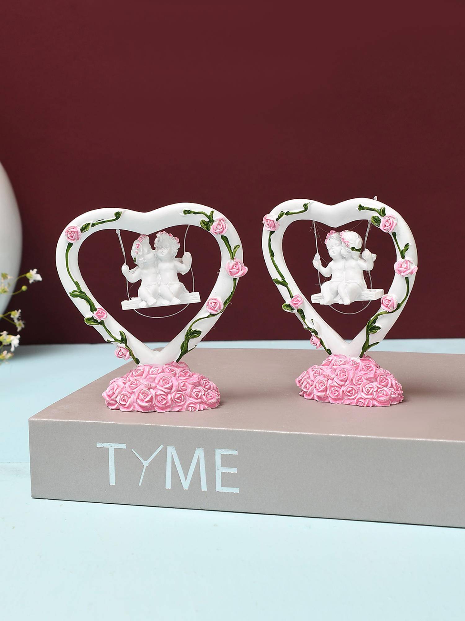 Tayhaa Cute Kissing Angels On Heart Of Roses Figurines