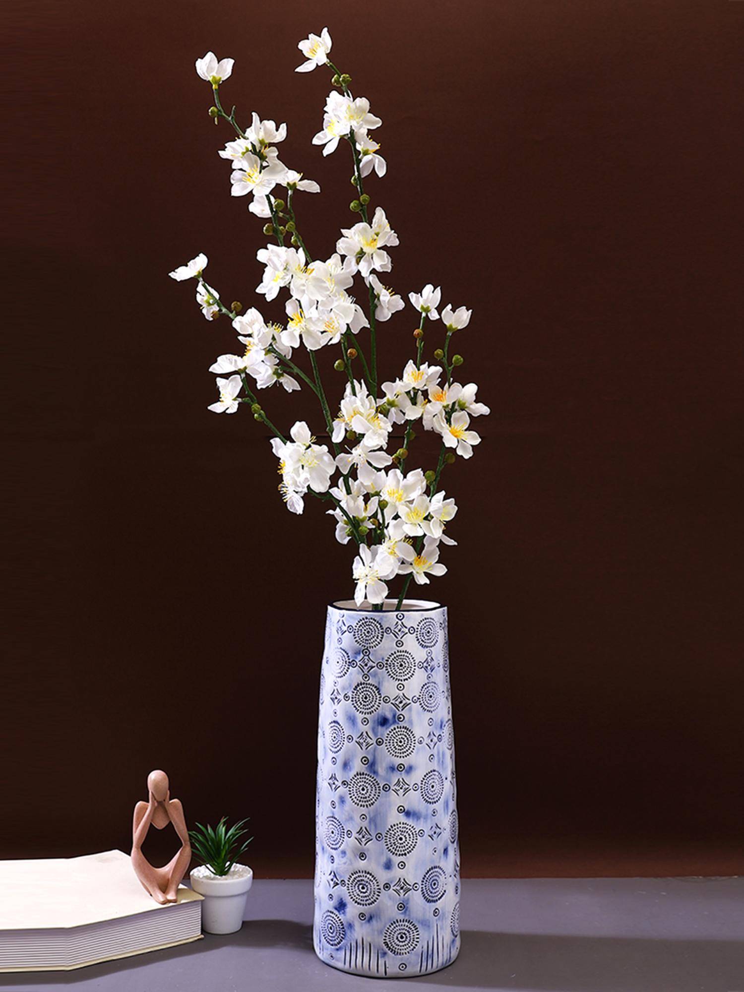 Tayhaa White and Blue Embossed Ceramic Vase