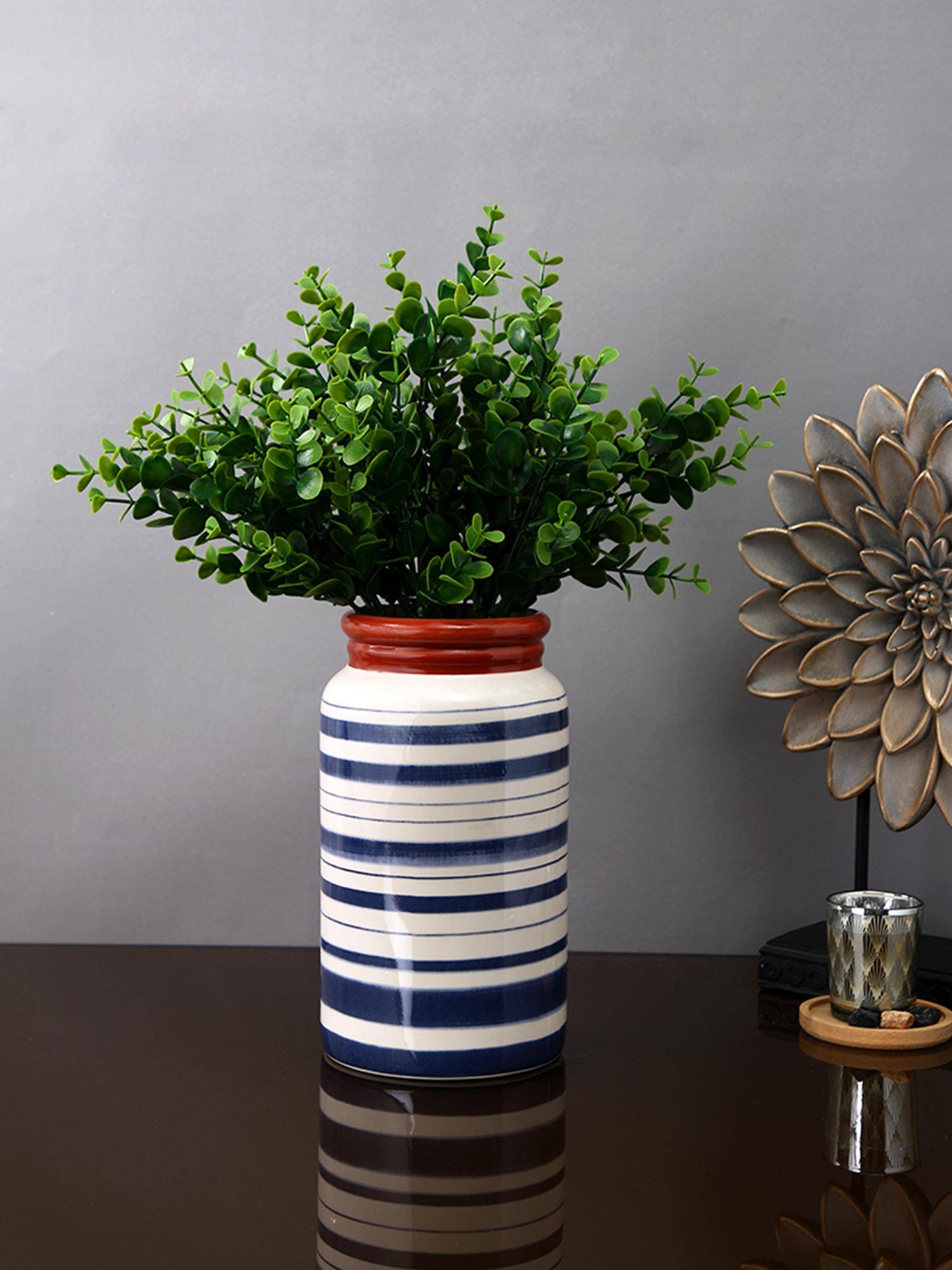 Tayhaa Blue Switched Cylindrical shaped Ceramic Vase