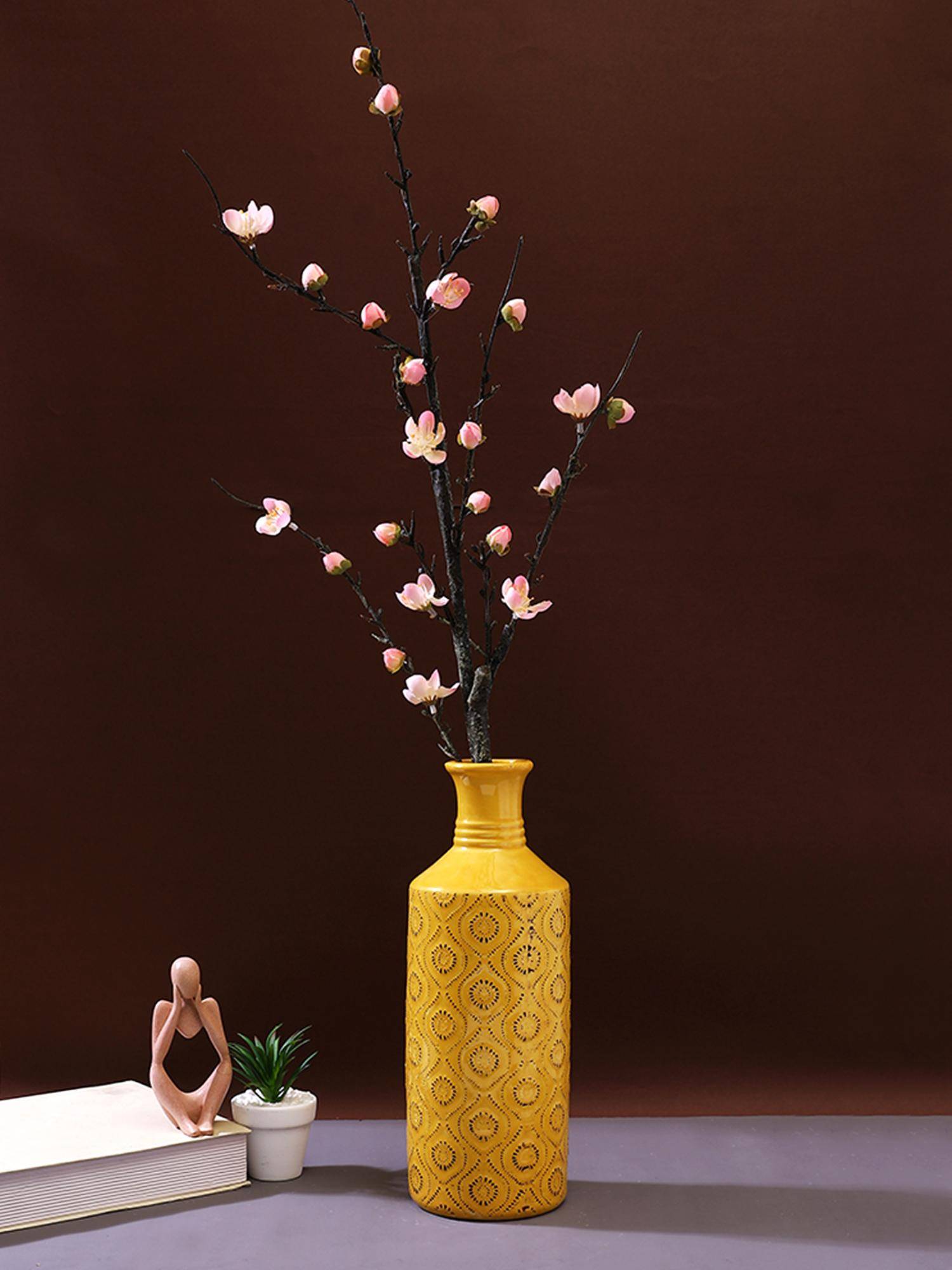 Tayhaa Bottled Shape Yellow Arabic Artwork Ceramic Vase