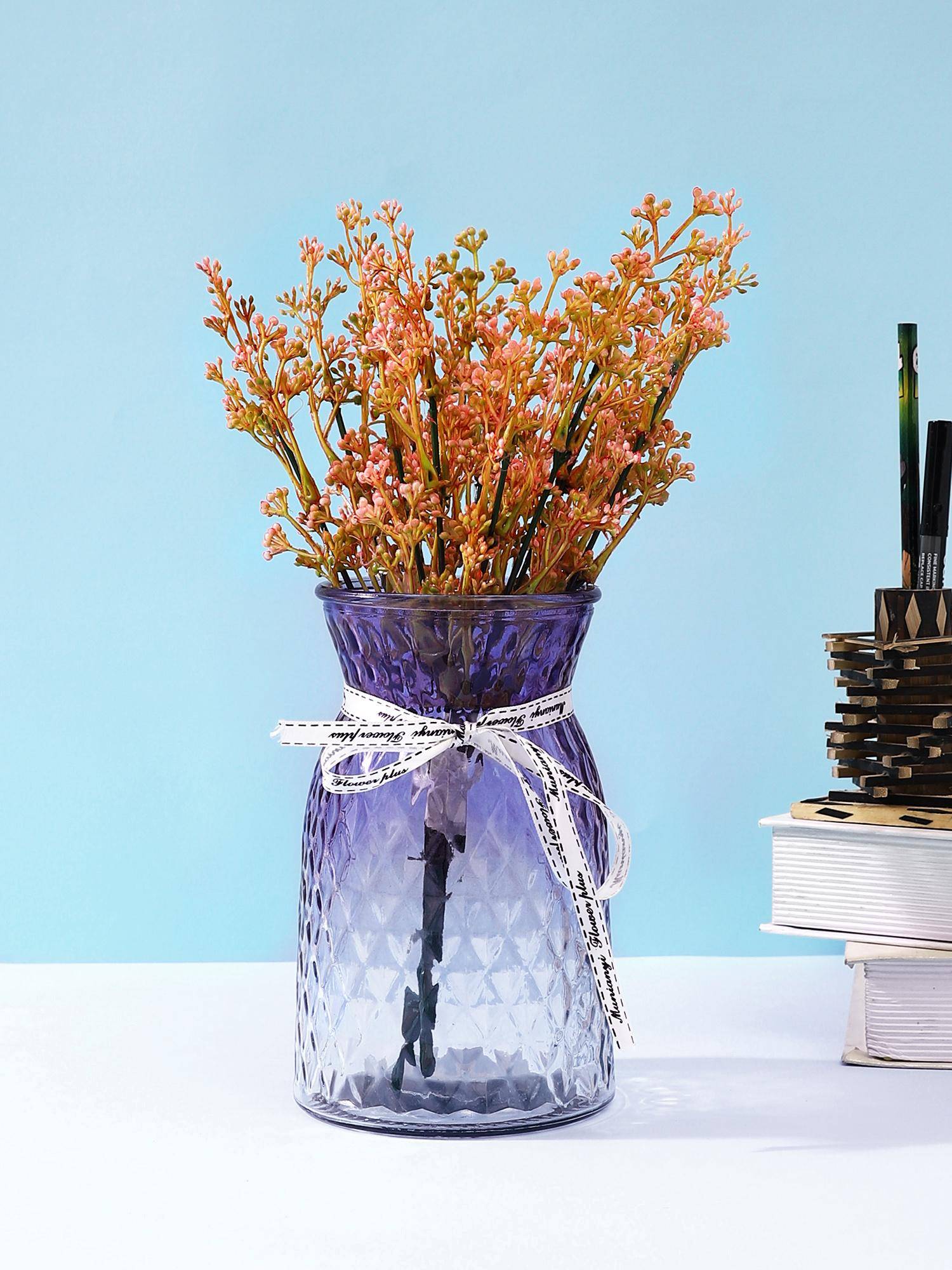 Tayhaa Diamond Patterned Lavender Transparent Glass Vase