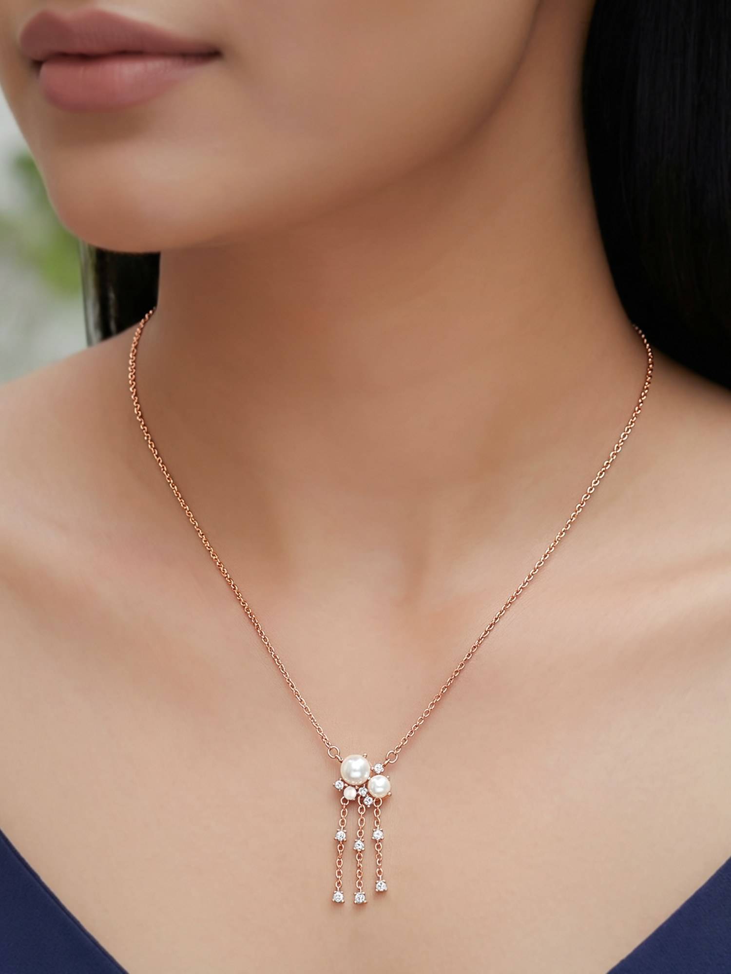 GIVA 925 Silver White Rose Gold Senorita Necklace