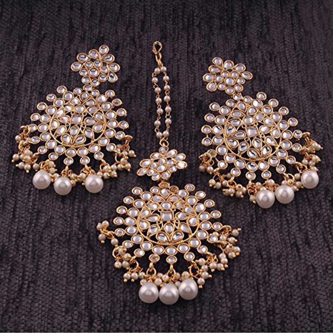 Twinkling Dark Green Maang Tikka with Earrings Set for Women and Girls