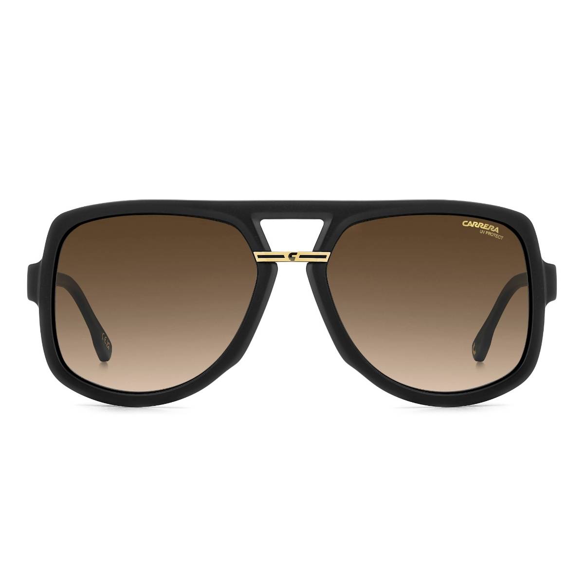 CARRERA Mens Black Brown Lens Matte Black Gold Non Polarized Square Sunglass (59)