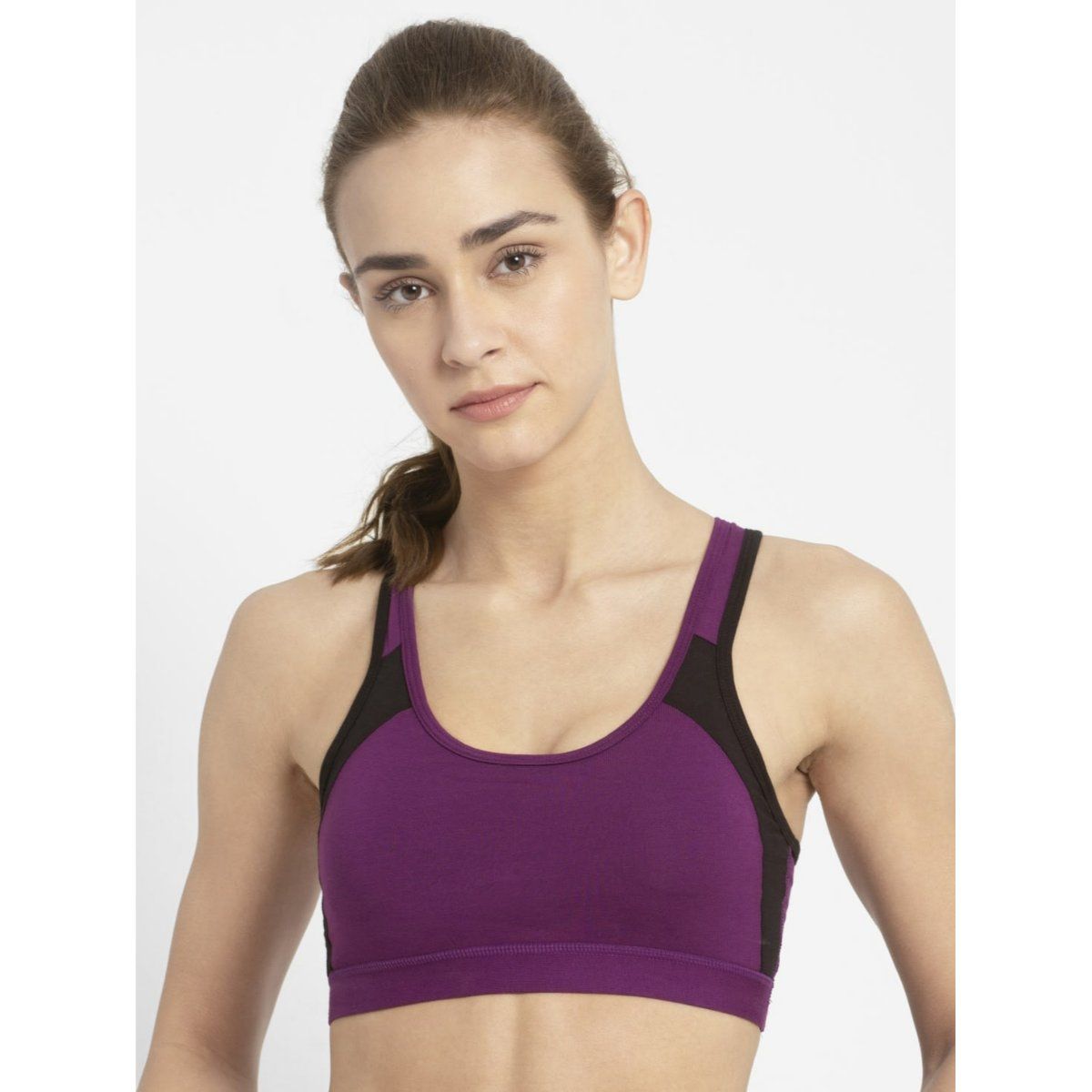 Buy Jockey 1380 Wirefree Padded Cotton Elastane Racerback Active Bra-Gloxinia  and Blk Jockey 1380 Women Wirefree Padded Full Coverage Racer Back Active  Bra - Purple Online