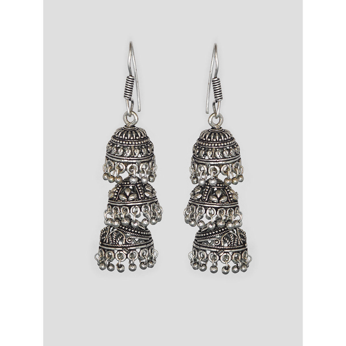 Niscka Three-Layer Silver Oxidised Jhumki Earring