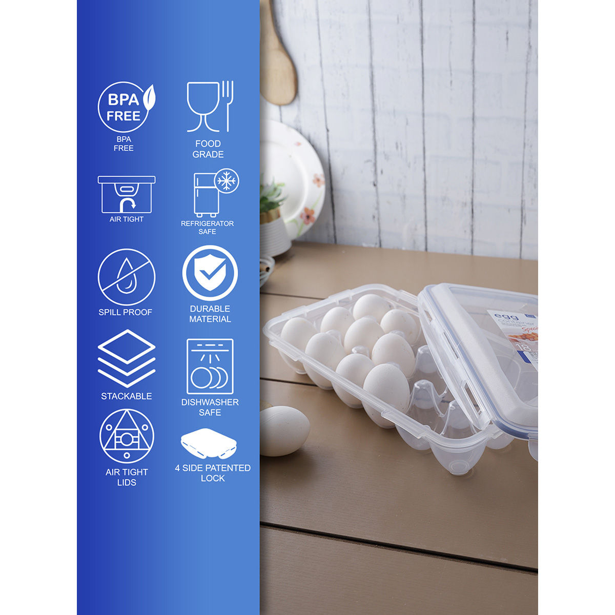 Lock & Lock Classic Plastic Airtight Egg Storage Container With Leak