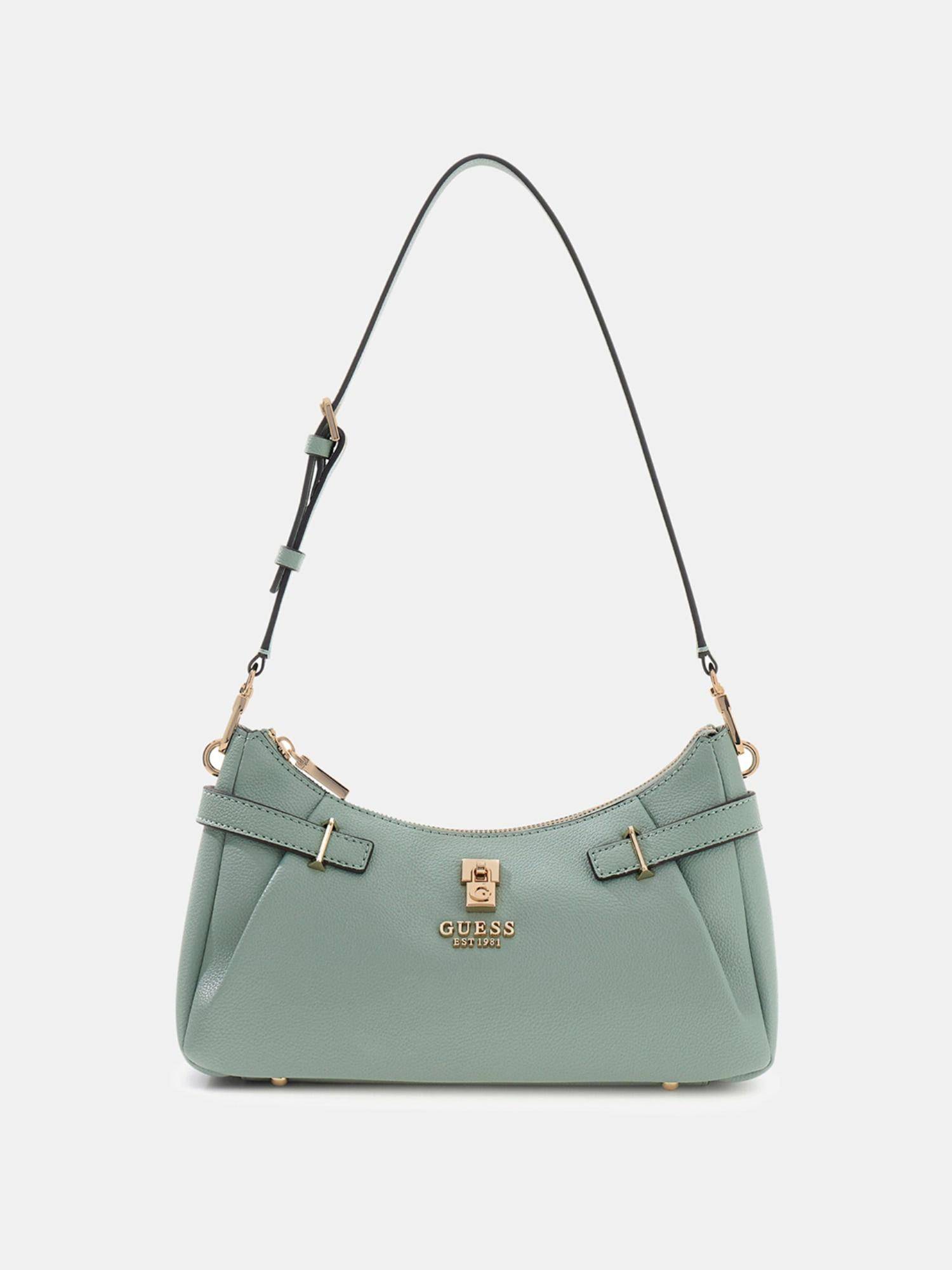 Guess Green Textured Zipper Yesba Shoulder Bag