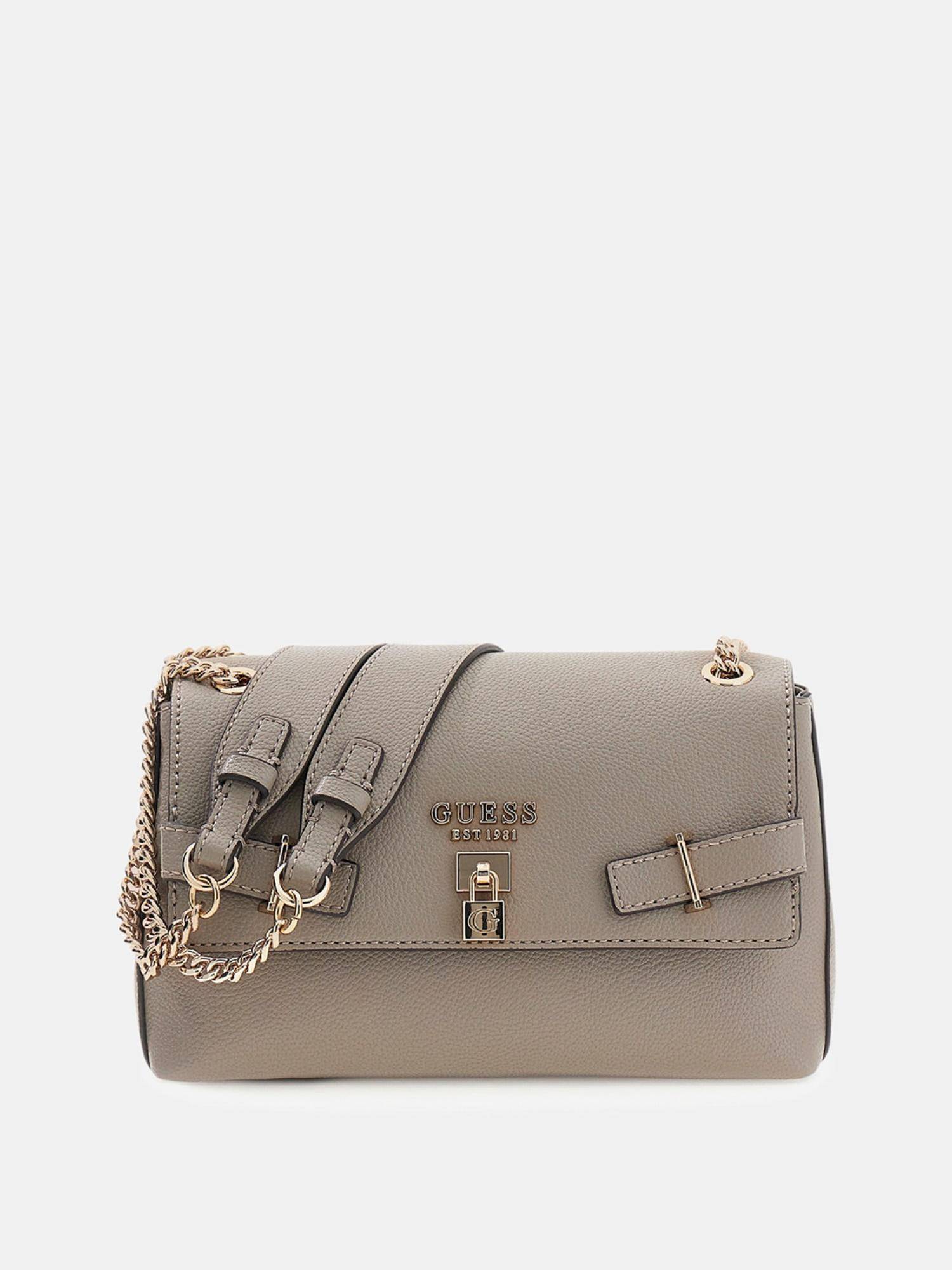 Guess Beige Textured Magnetic Snap Crossbody Bag