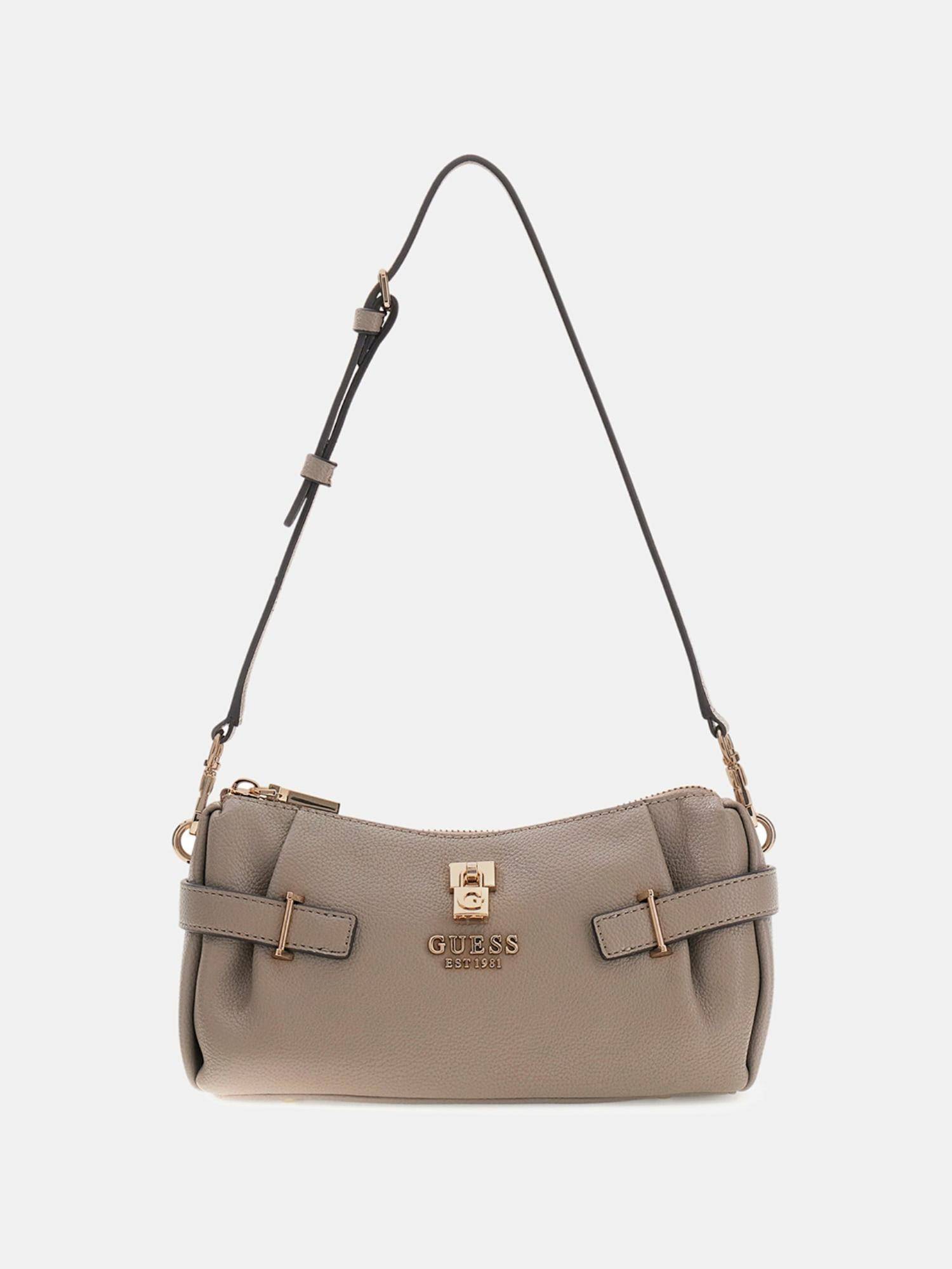 Guess Beige Textured Zipper Shoulder Bag