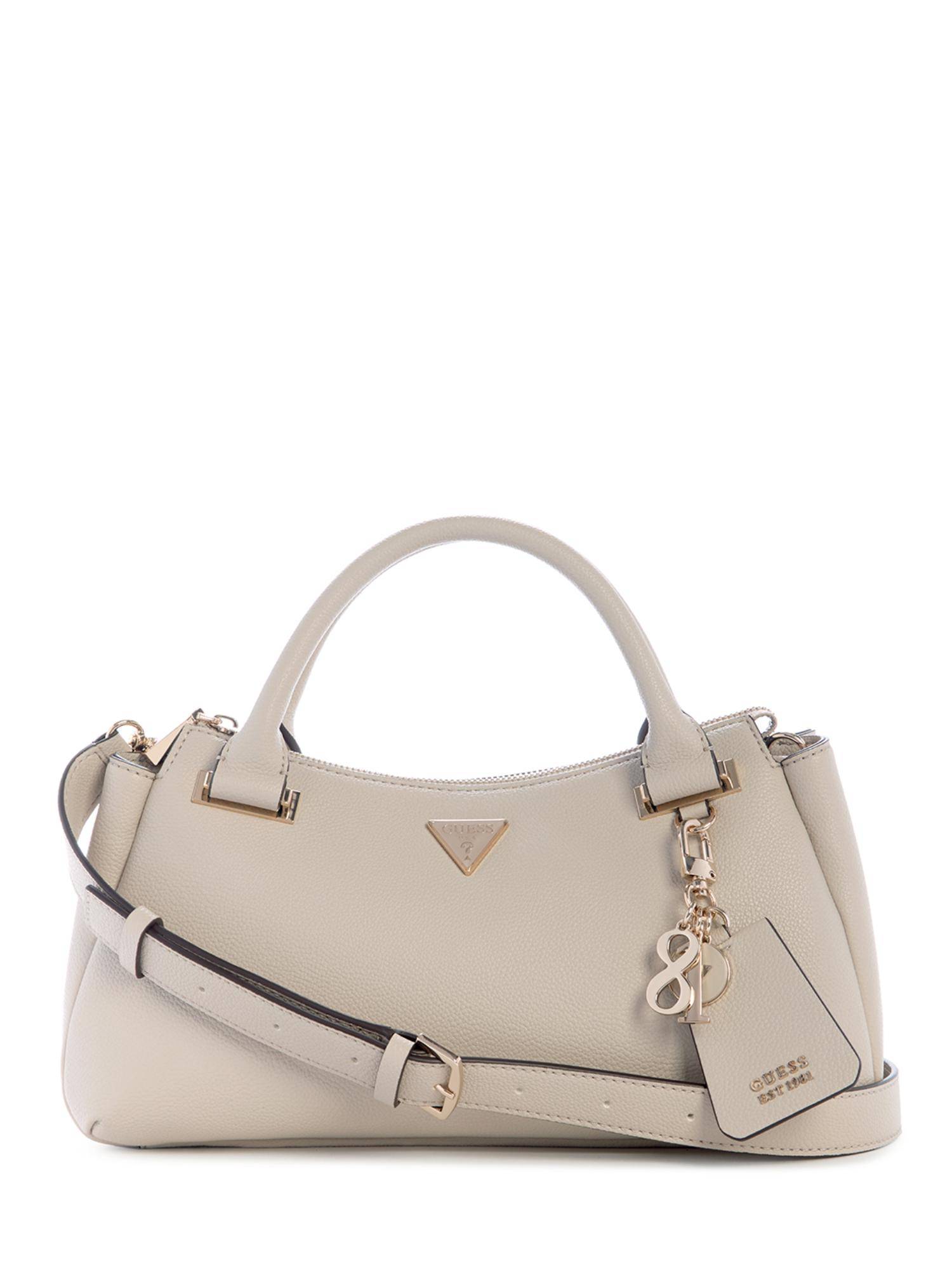 Guess Grey Textured Zipper Satchel Bag with Detachable Strap