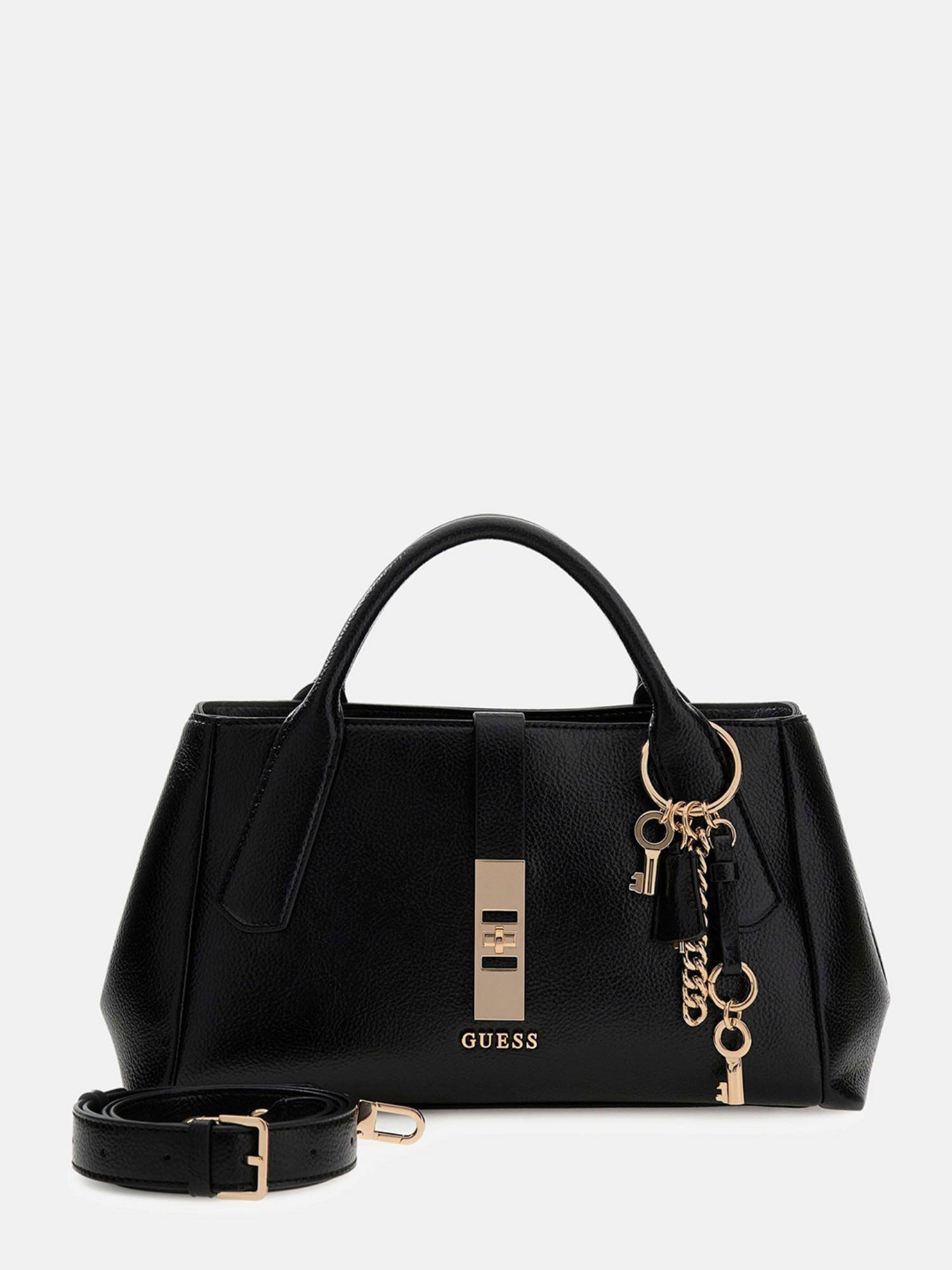 Guess Black Textured Satchel Bag with Detachable Strap