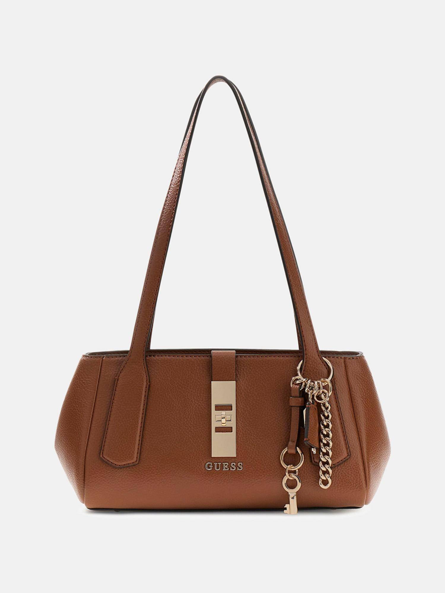 Guess Brown Solid Zipper Brooke Shoulder Bag