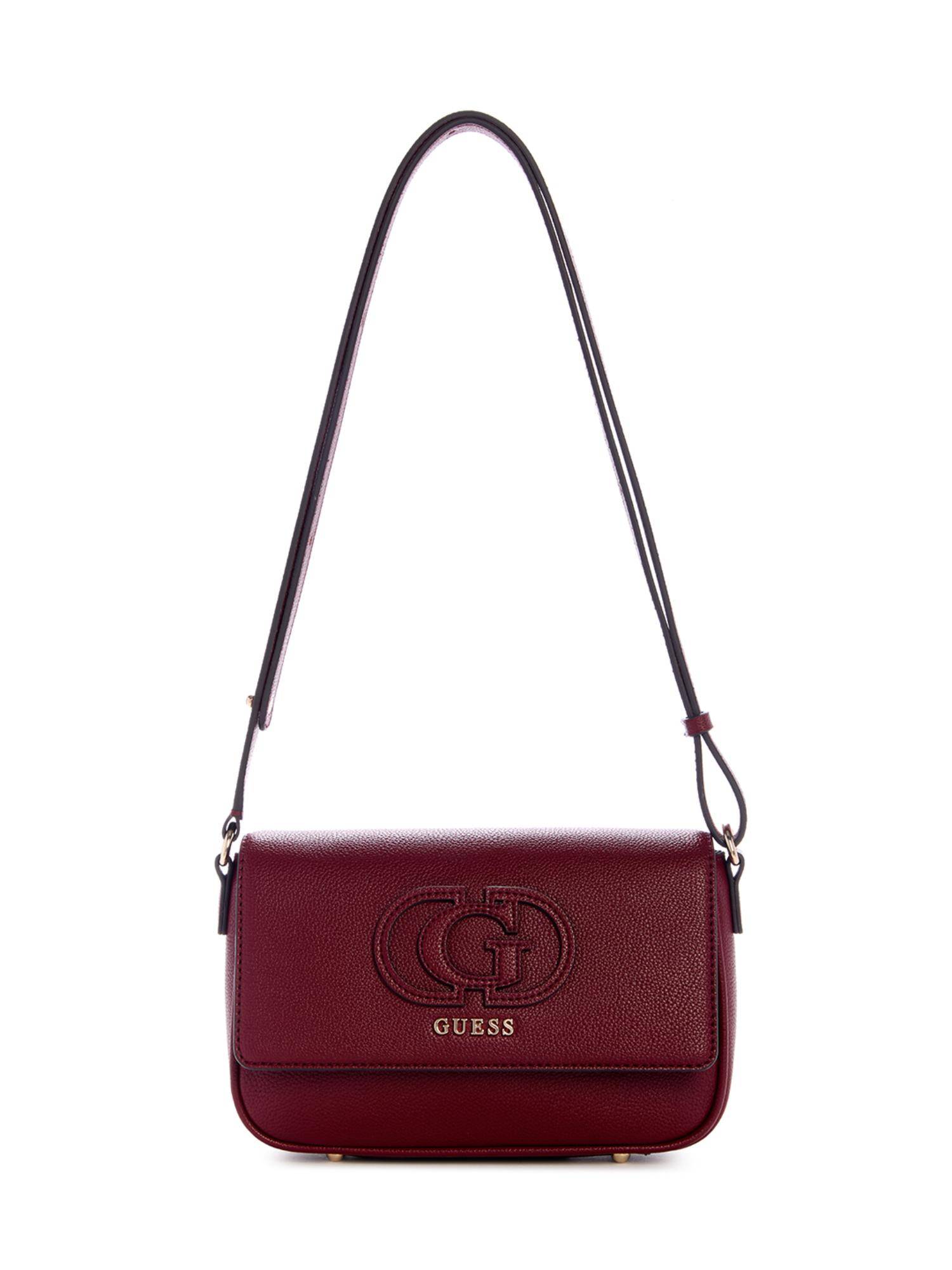 Guess Maroon Textured Magnetic Snap Crossbody Bag