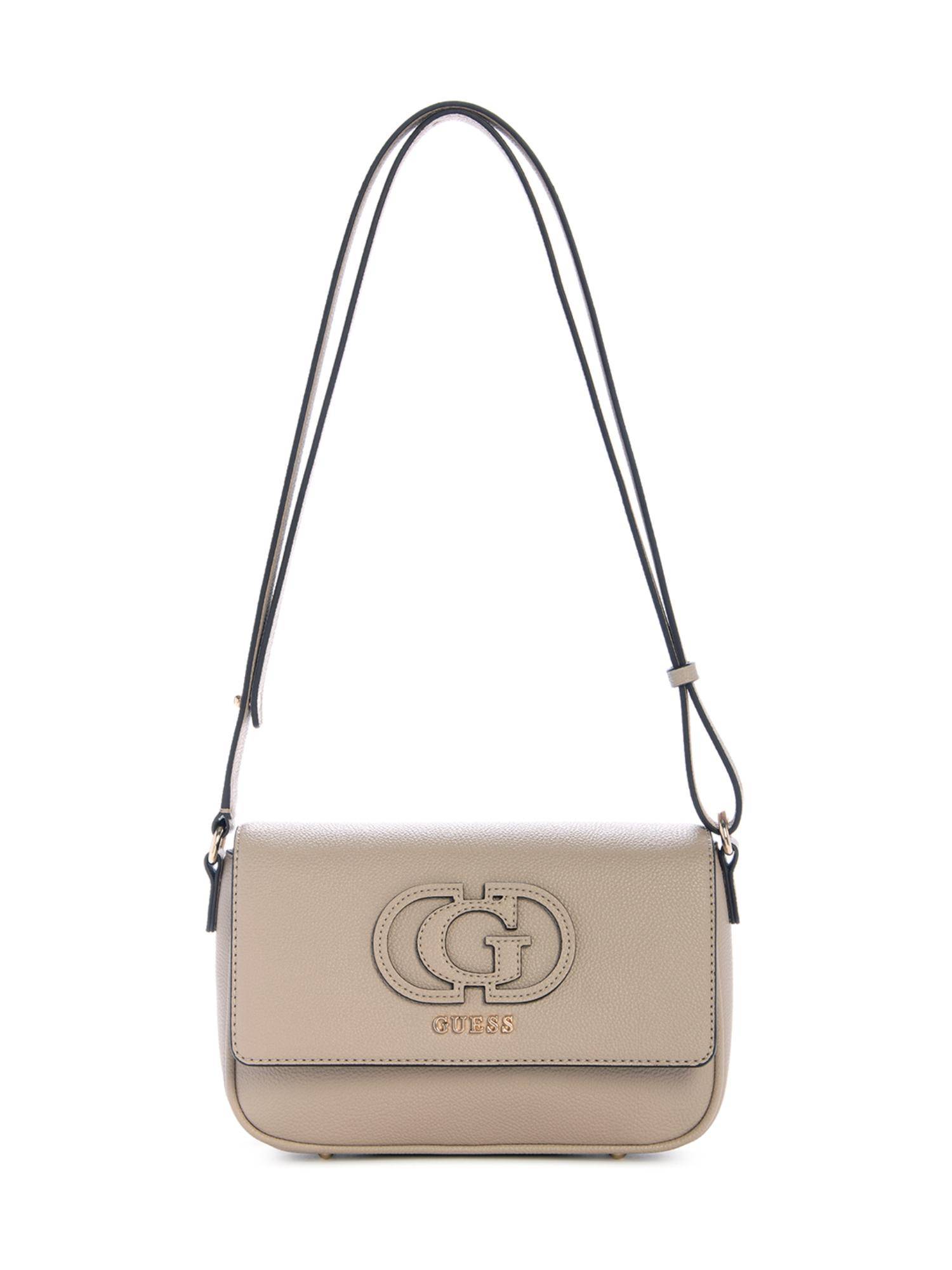 Guess Beige Textured Magnetic Snap Crossbody Bag