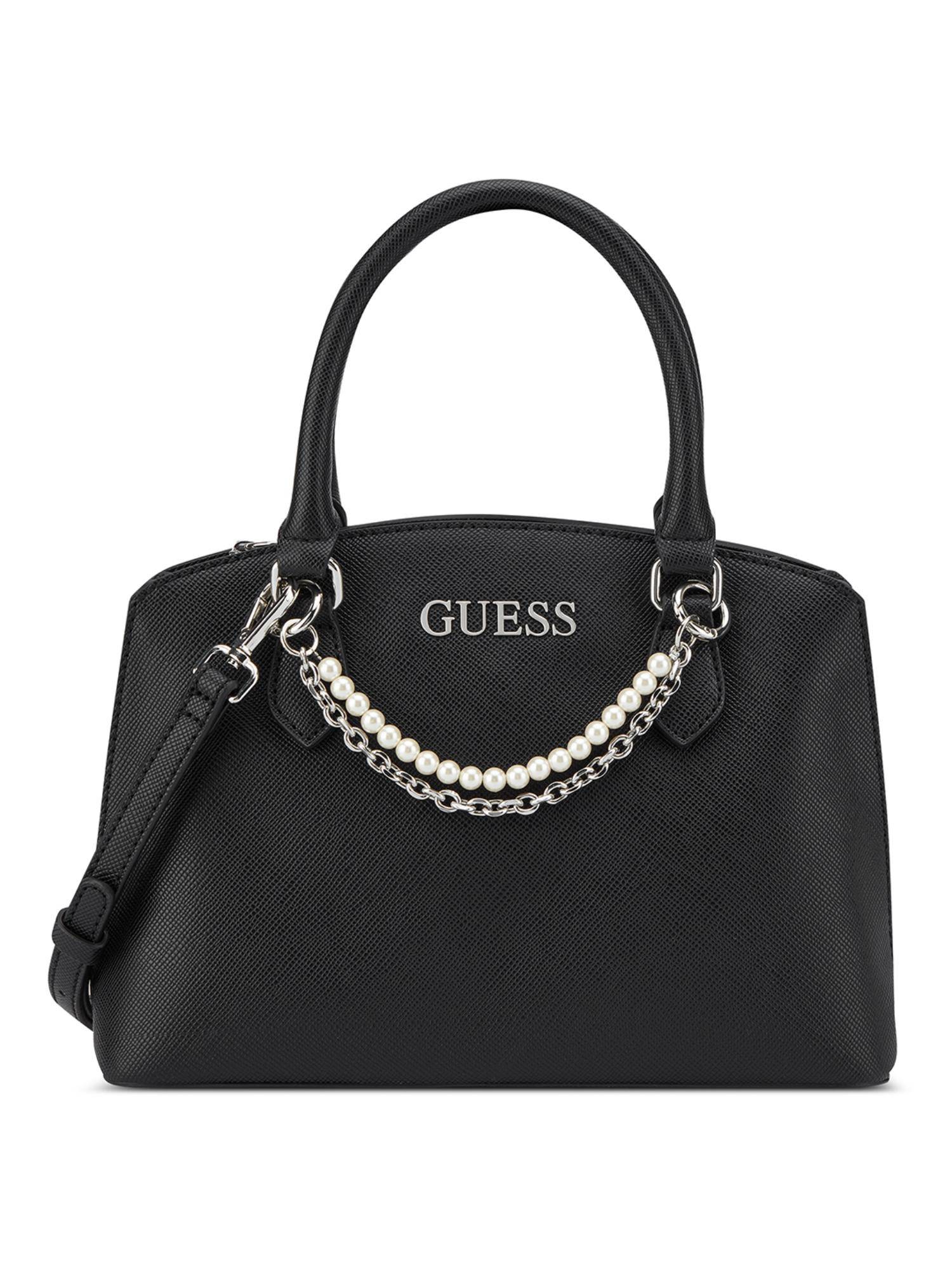 Guess Black Textured Satchel Bag with Detachable Strap