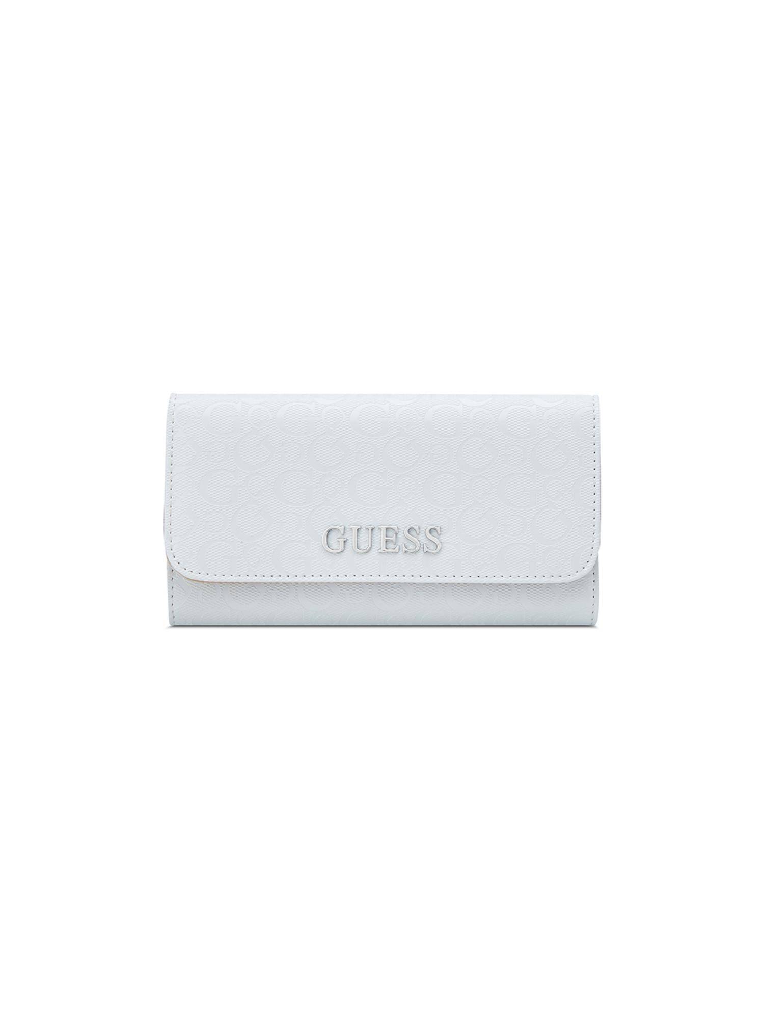 Guess White Textured Snap Button Tri-Fold Wallet