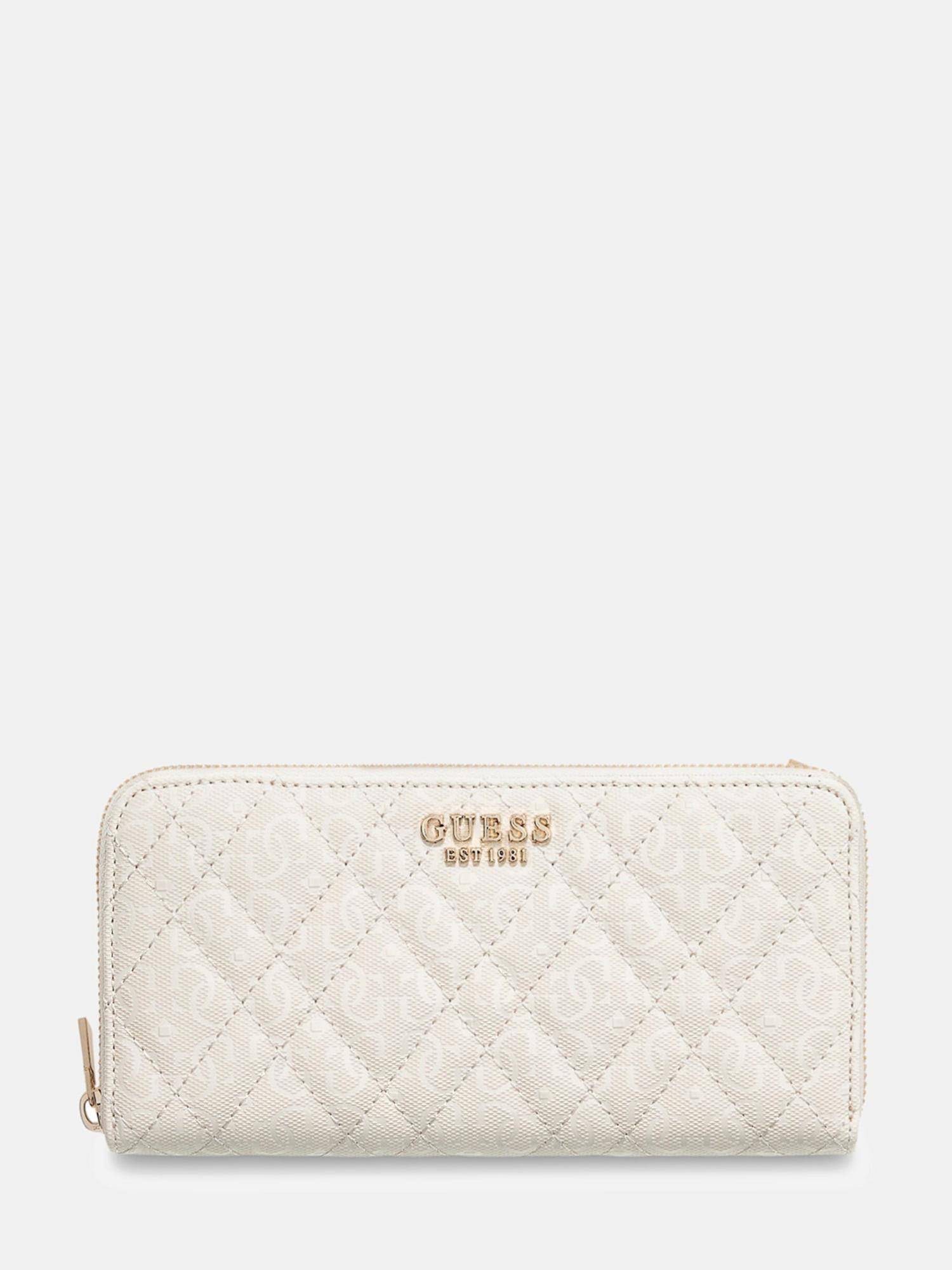 Guess Off WHite Printed Zipper Wallet