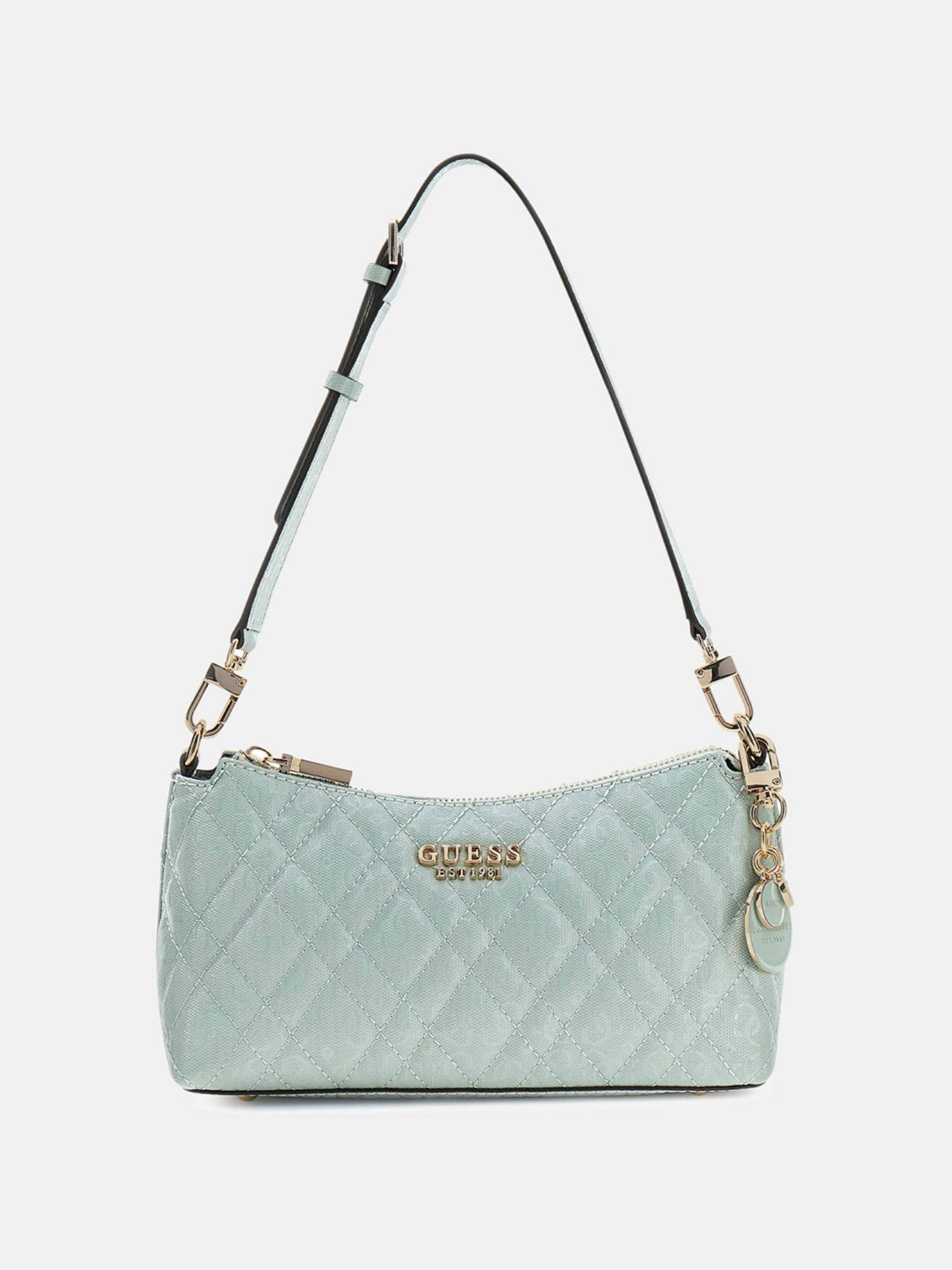 Guess Green Textured Zipper Shoulder Bag