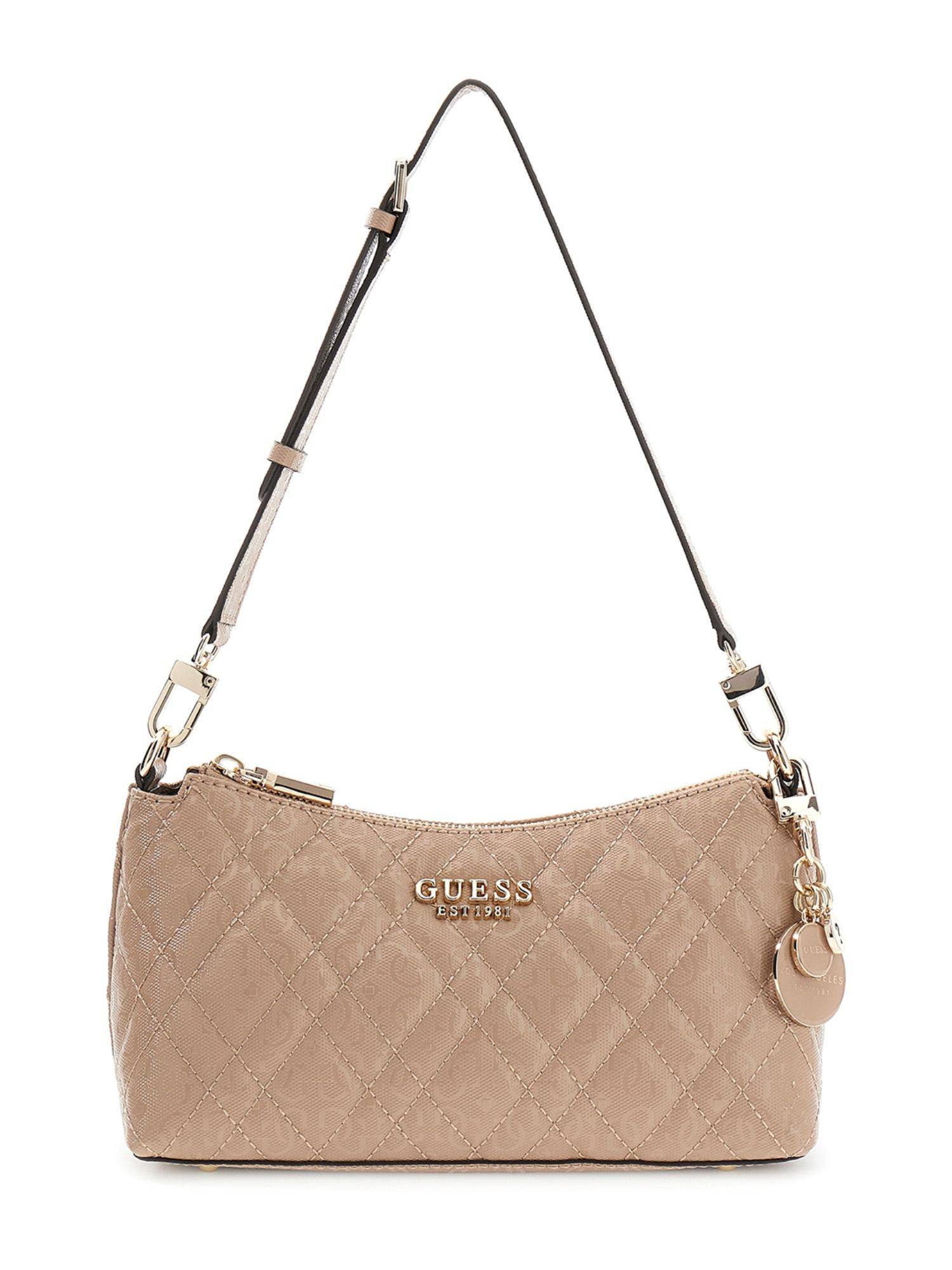 Guess Beige Textured Zipper Shoulder Bag