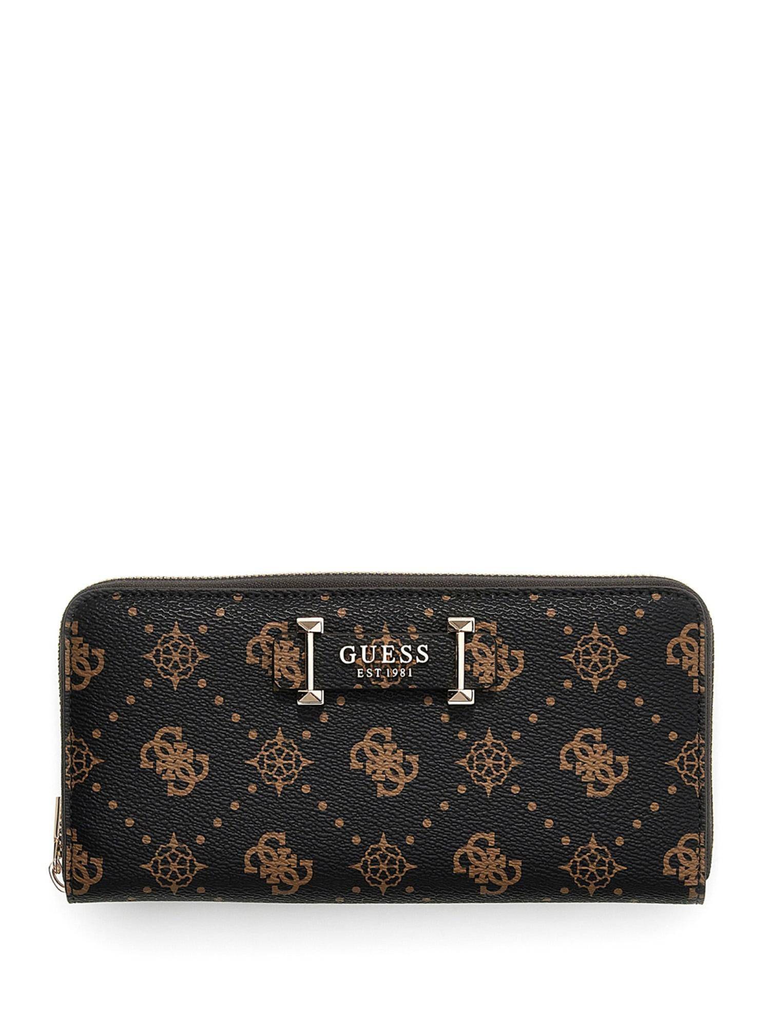 Guess Black Printed Zipper Around Wallet
