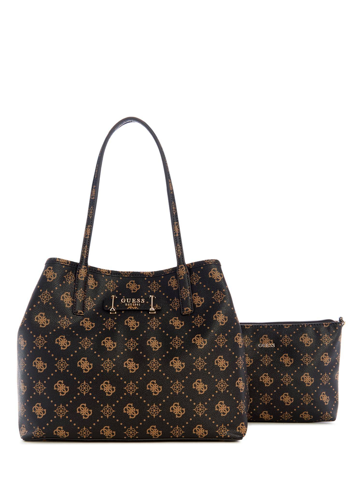 Guess Black Printed Tote Bag With Pouch