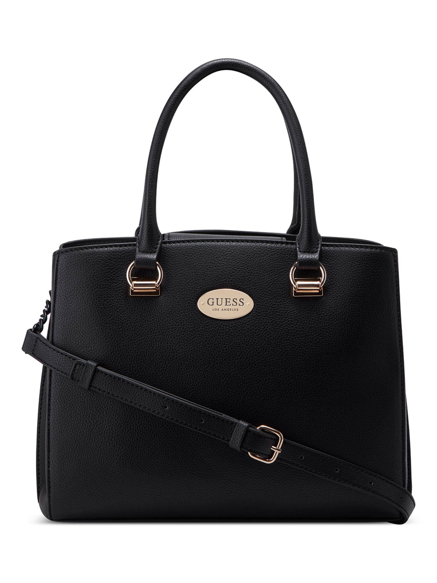 Guess Black Textured Magnet Satchel Bag with Detachable Strap
