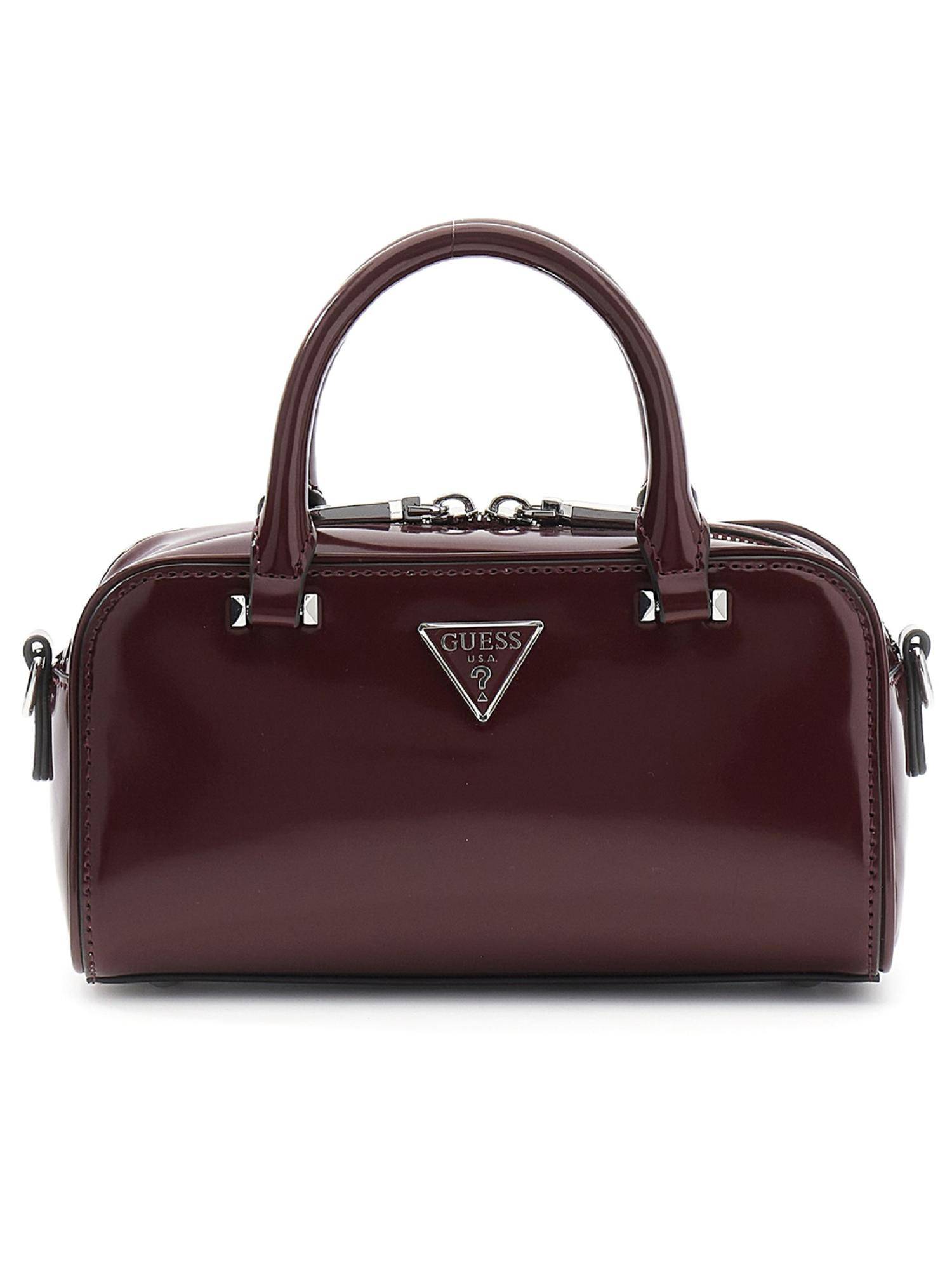 Guess Burgundy Solid Satchel Bag with Detachable Strap