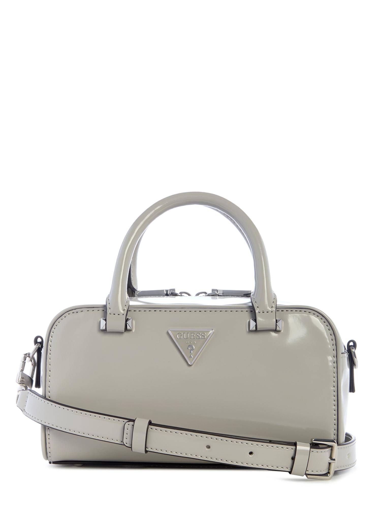 Guess Grey Solid Zipper Arnela Satchel Bag with Detachable Strap