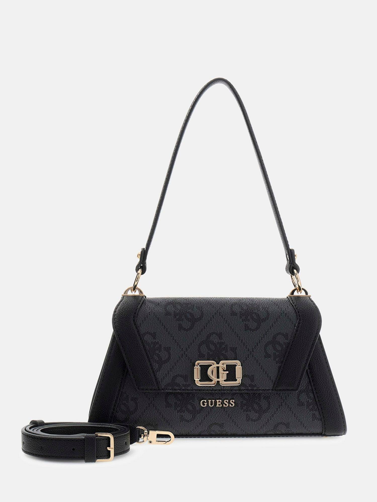 Guess Black Printed Shoulder Bag with Detachable Strap