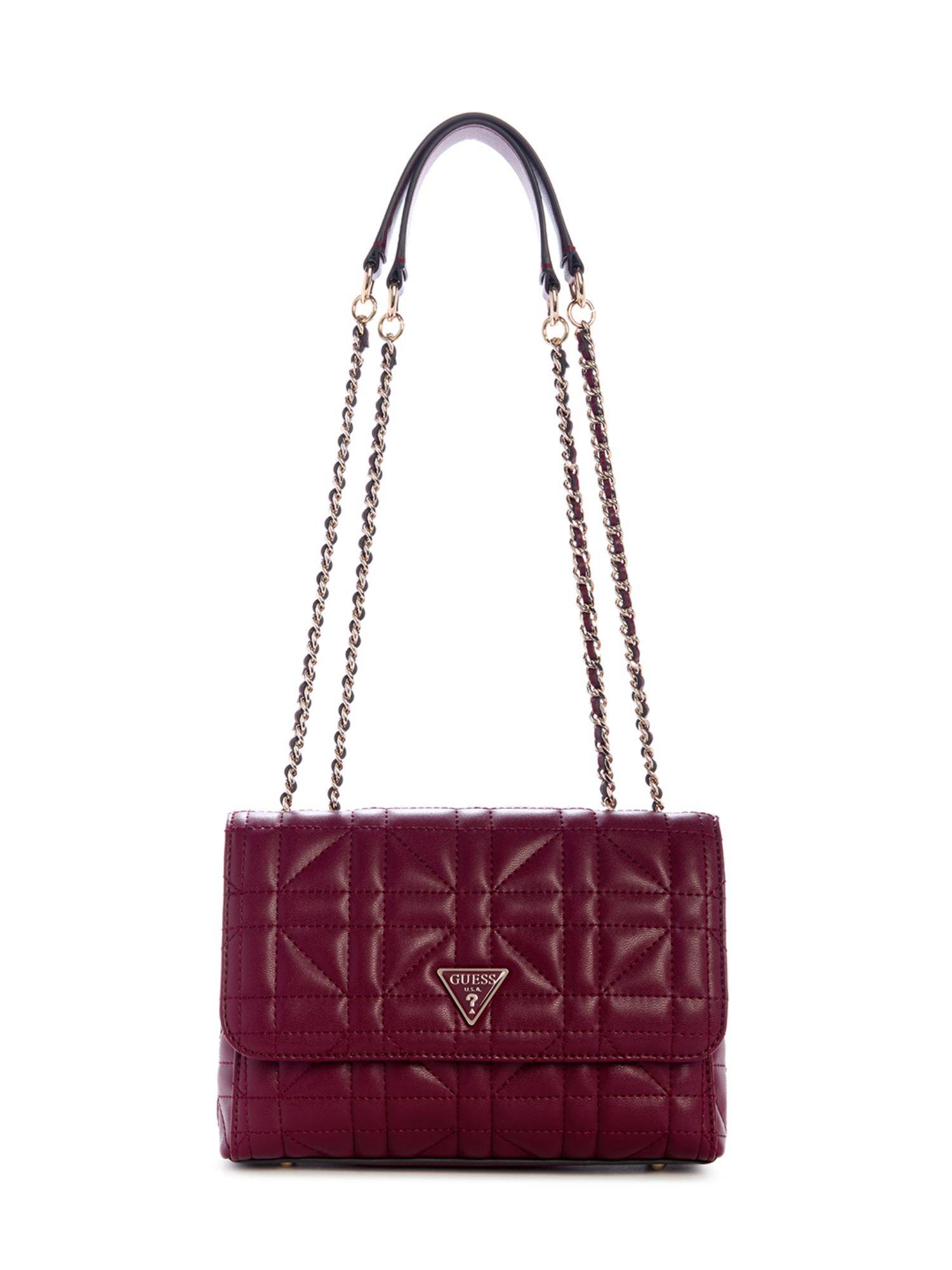 Guess Maroon Textured Magnetic Snap Crossbody Bag