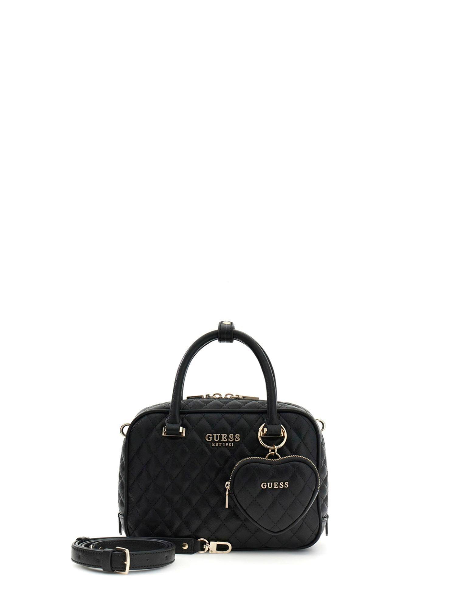 Guess Black Zipper Satchel Bag with Detachable Strap & Pouch