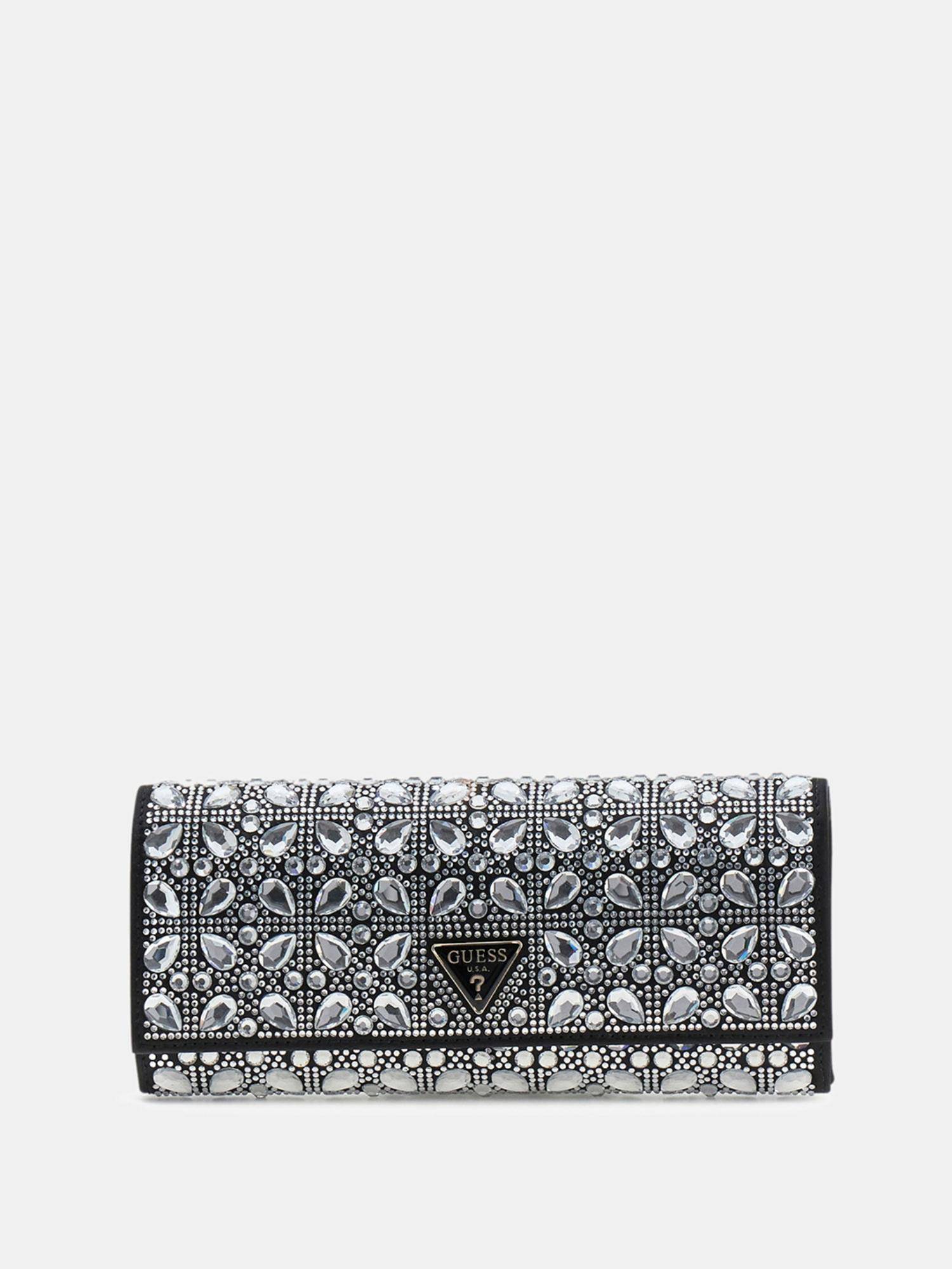 Guess Black Embellished Magnet Elsie Clutch with Detachable Strap