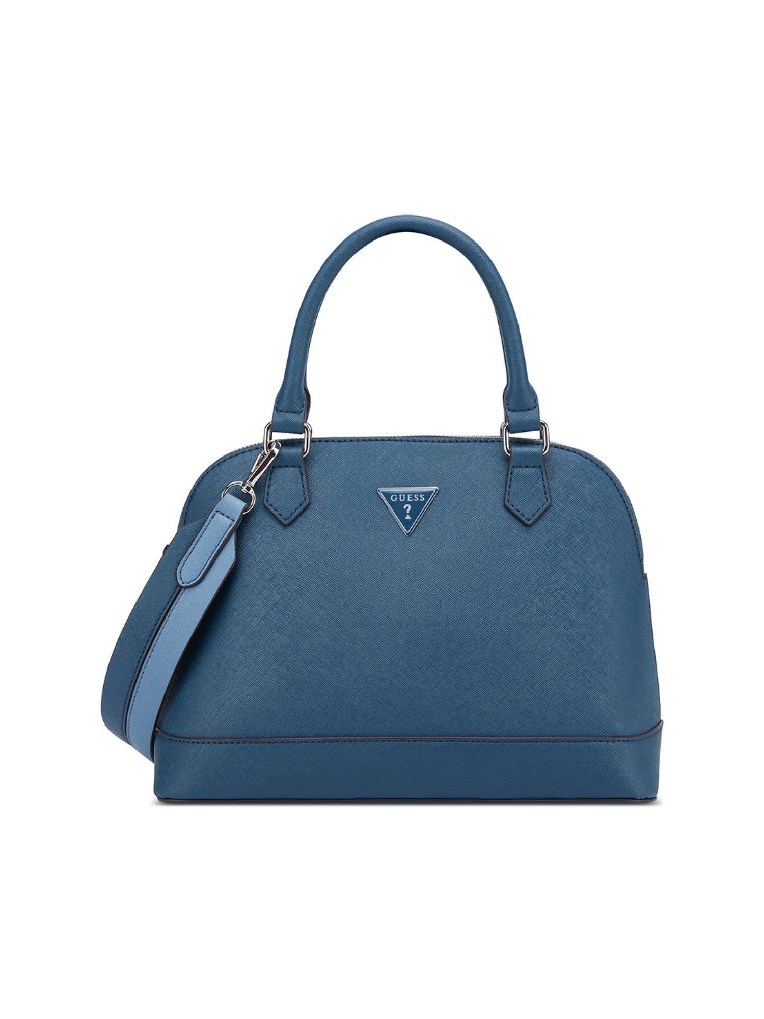 Guess Navy Blue Textured Zipper Satchel Bag with Detachable Strap