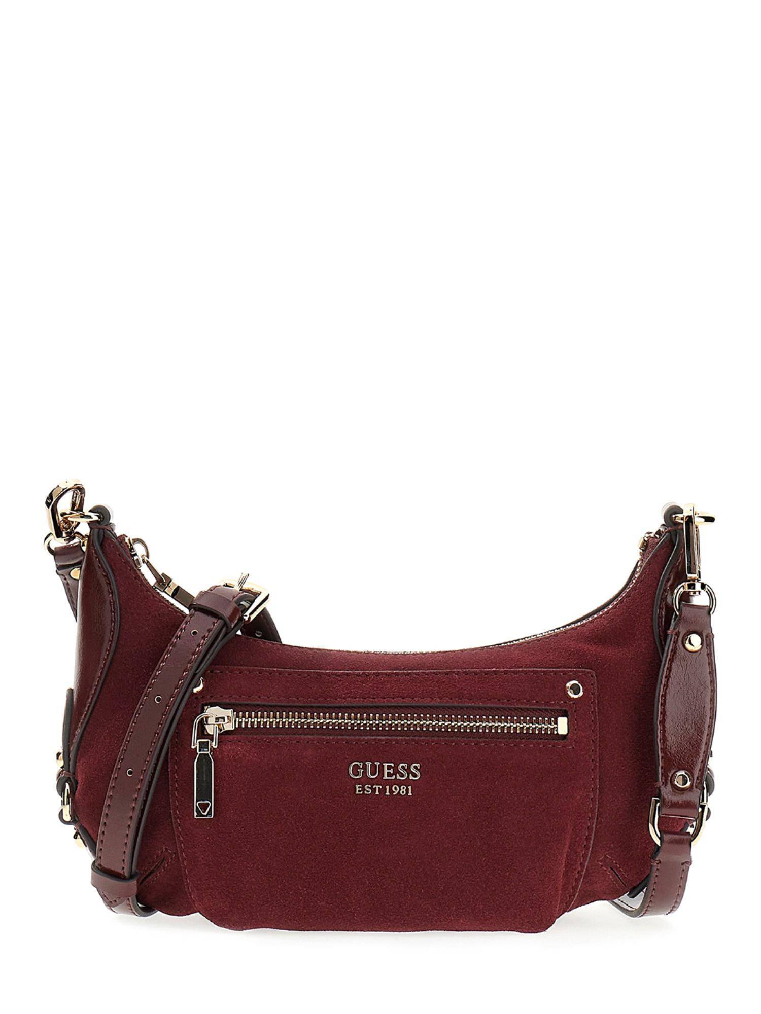 Guess Burgundy Solid Zipper Crossbody Bag