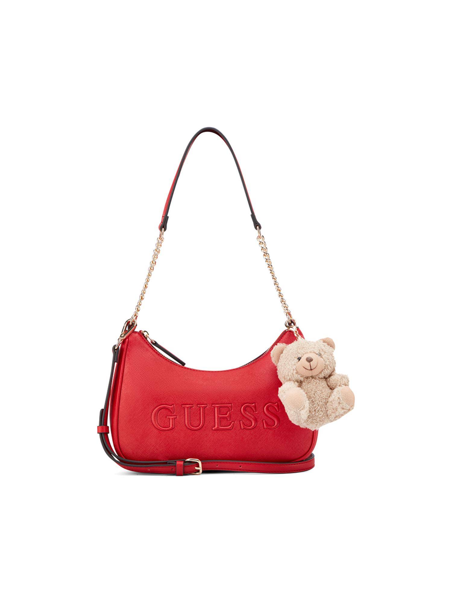 Guess Red Solid Zipper Crossbody Bag