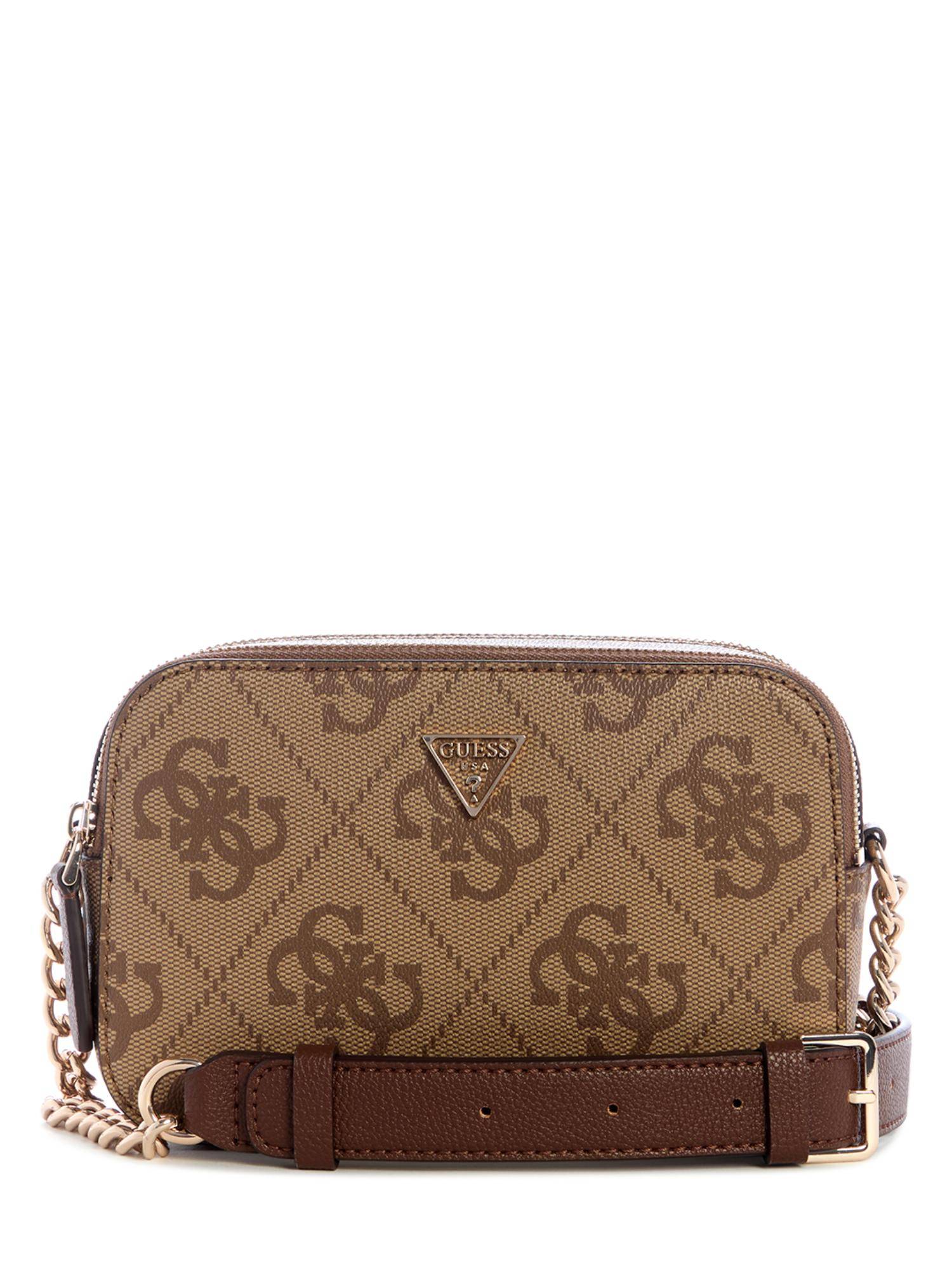 Guess Brown Printed Zipper Crossbody Bag
