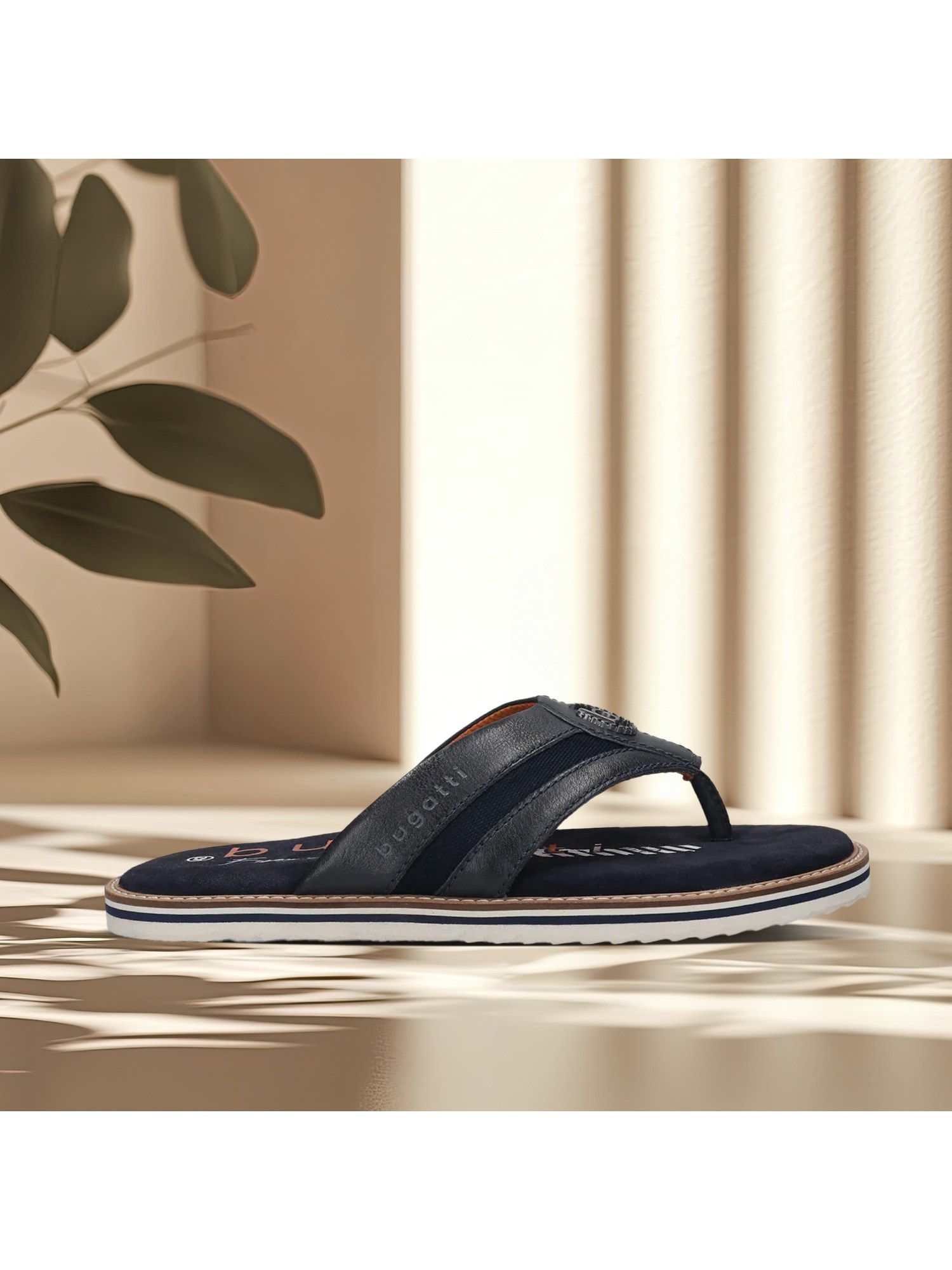 Bugatti Cobie Dark Blue Mens Leather Thongs Sandals