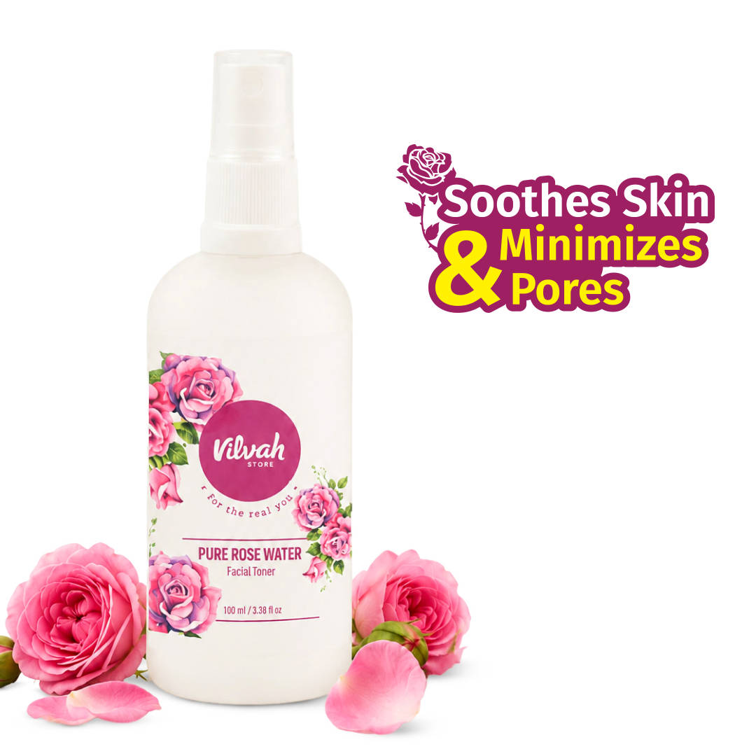 Vilvah Pure Rose Water Facial Toner To Refine Pores, Balance Skin Ph & Treat Skin Irritation