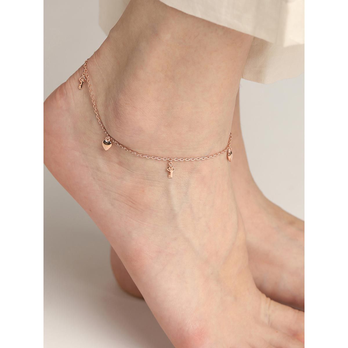 CLARA 925 Sterling Silver Flower Anklet Payal ( Single ) Adjustable Chain, Rose Gold Plated Gift for Women and Girls