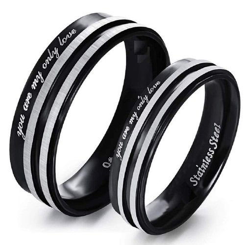 Karatcart His Queen-her King Black And Rose Goid Titanium Stainless Steel  Couple Band Rings