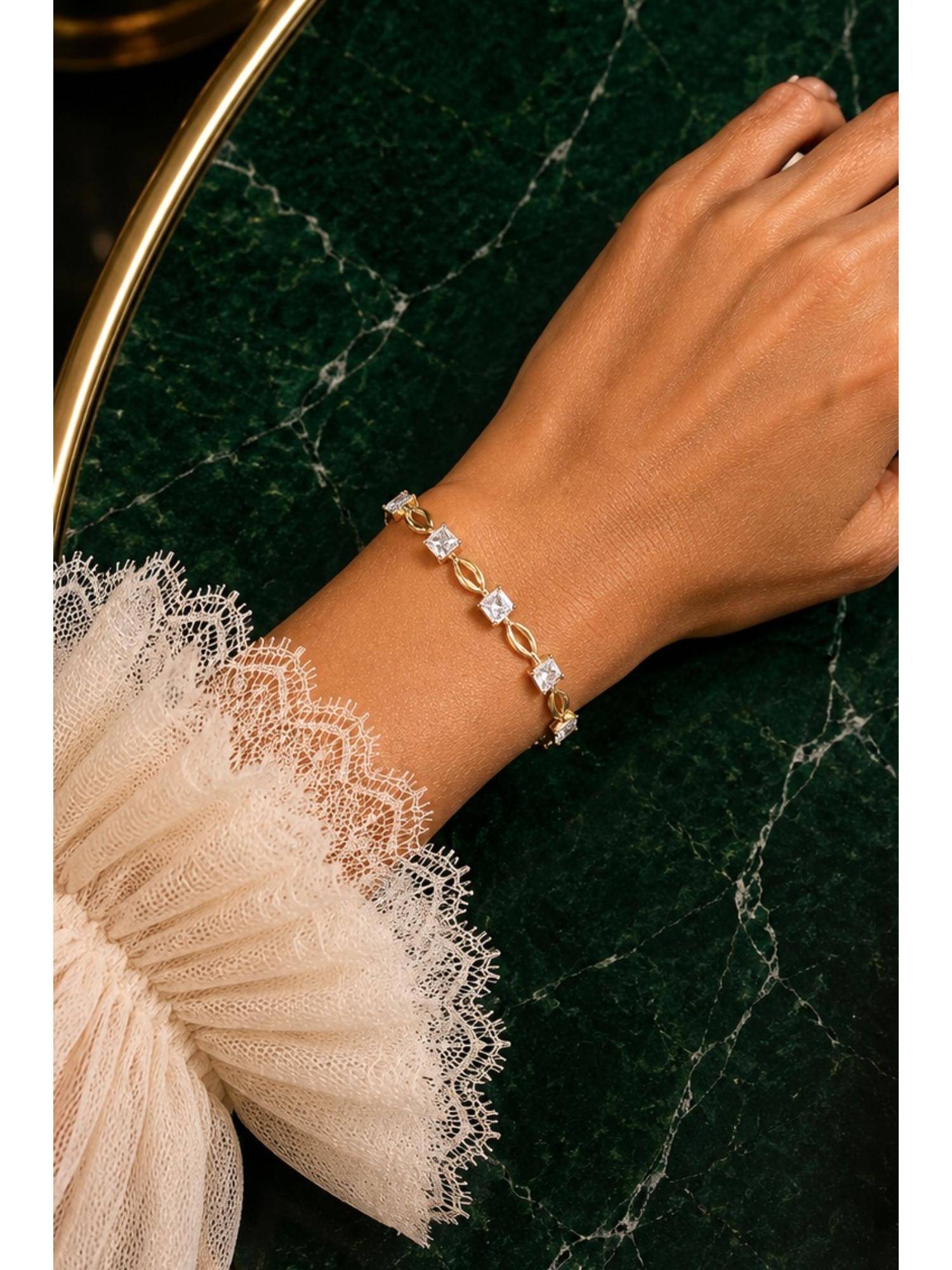 AMOSSH Savannah Gold Princess-Cut Mariner Link Bracelet