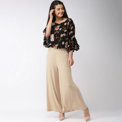 Go Colors Lightweight Wide Leg Pants Go Colors Light Beige Knit